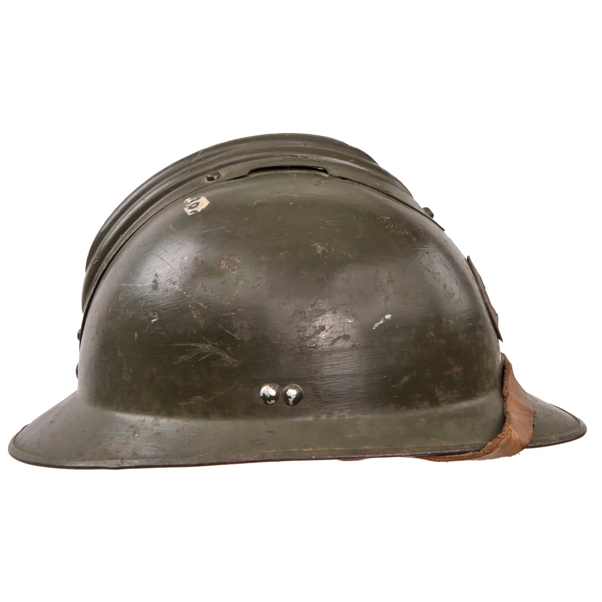 Original French WWII M1926 Adrian Helmet with Chinstrap & French Air Force Badge - Replacement Liner — image 5