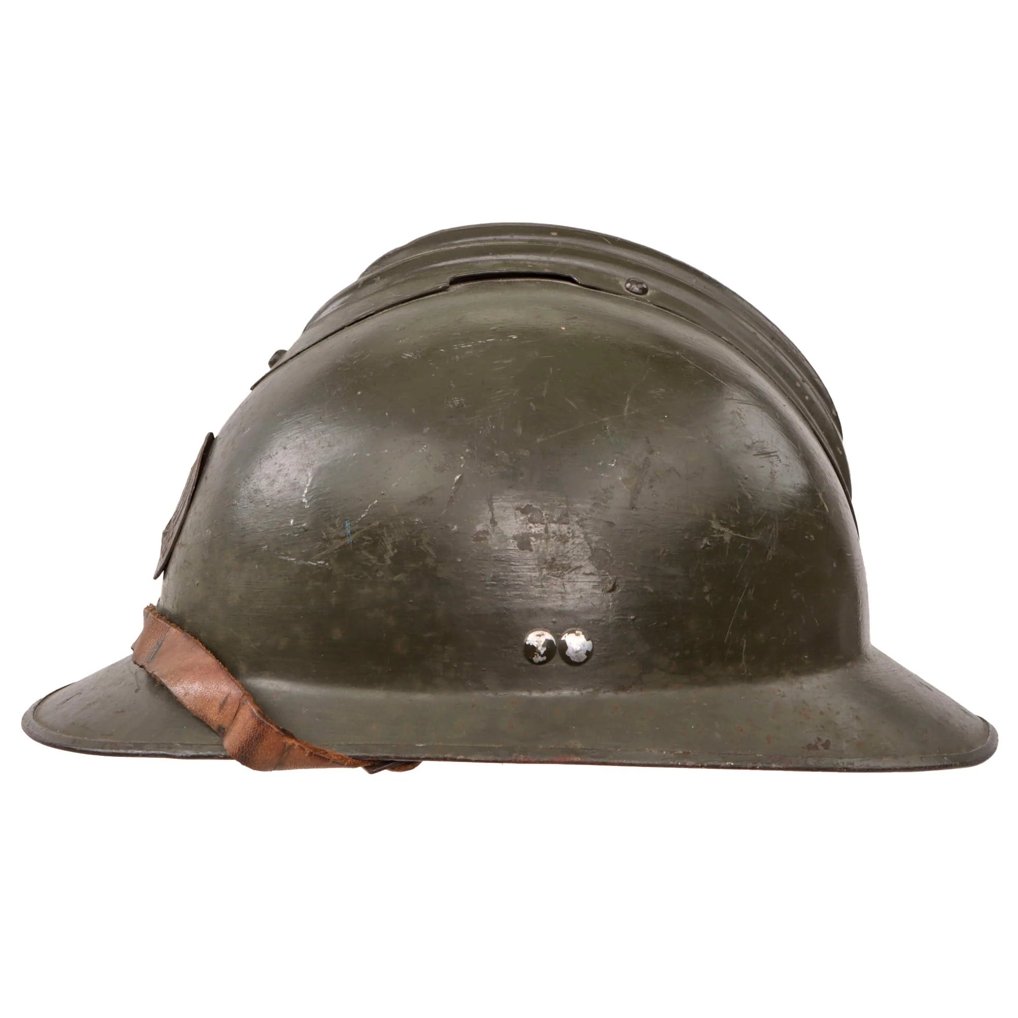 Original French WWII M1926 Adrian Helmet with Chinstrap & French Air Force Badge - Replacement Liner — image 7