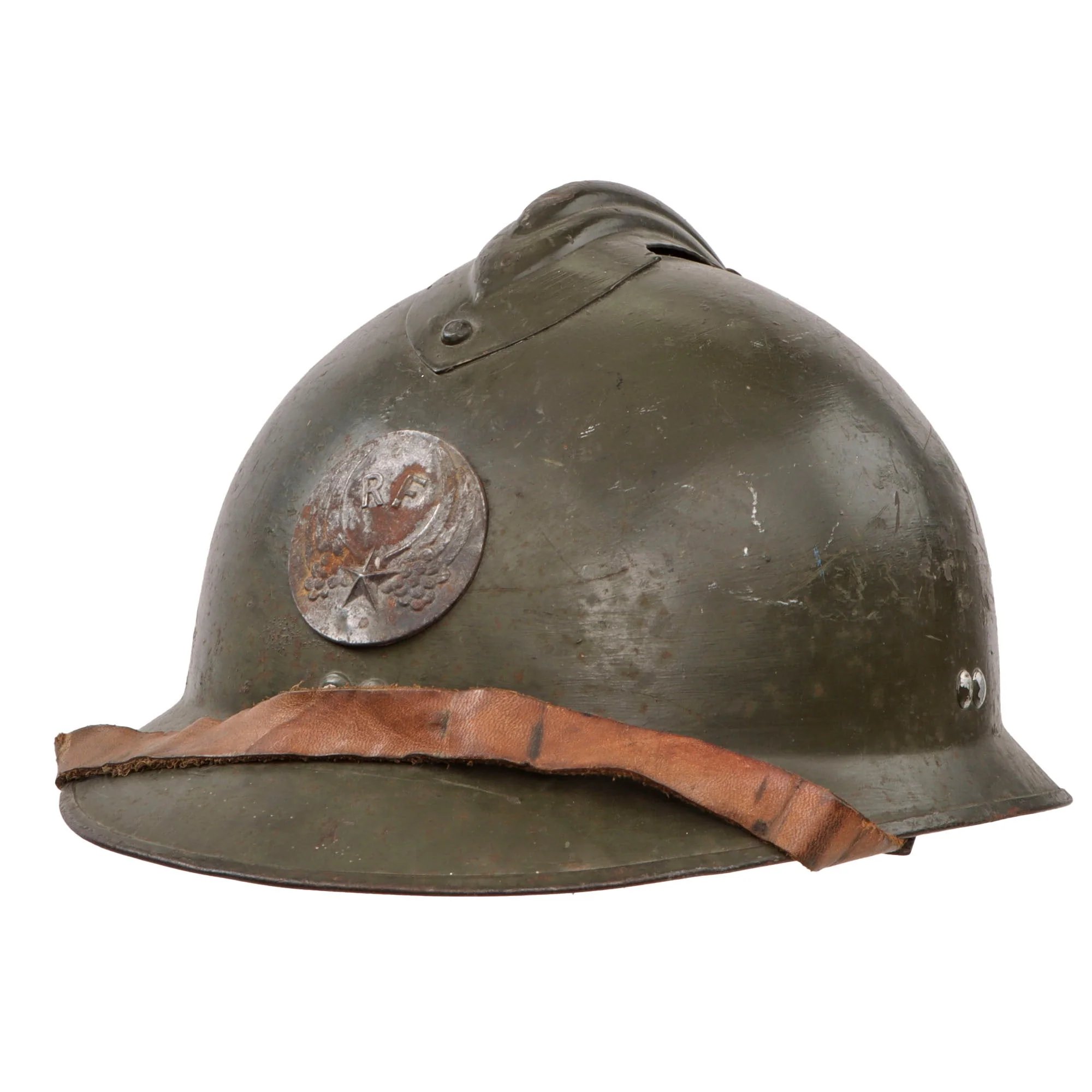Original French WWII M1926 Adrian Helmet with Chinstrap & French Air Force Badge - Replacement Liner — image 8