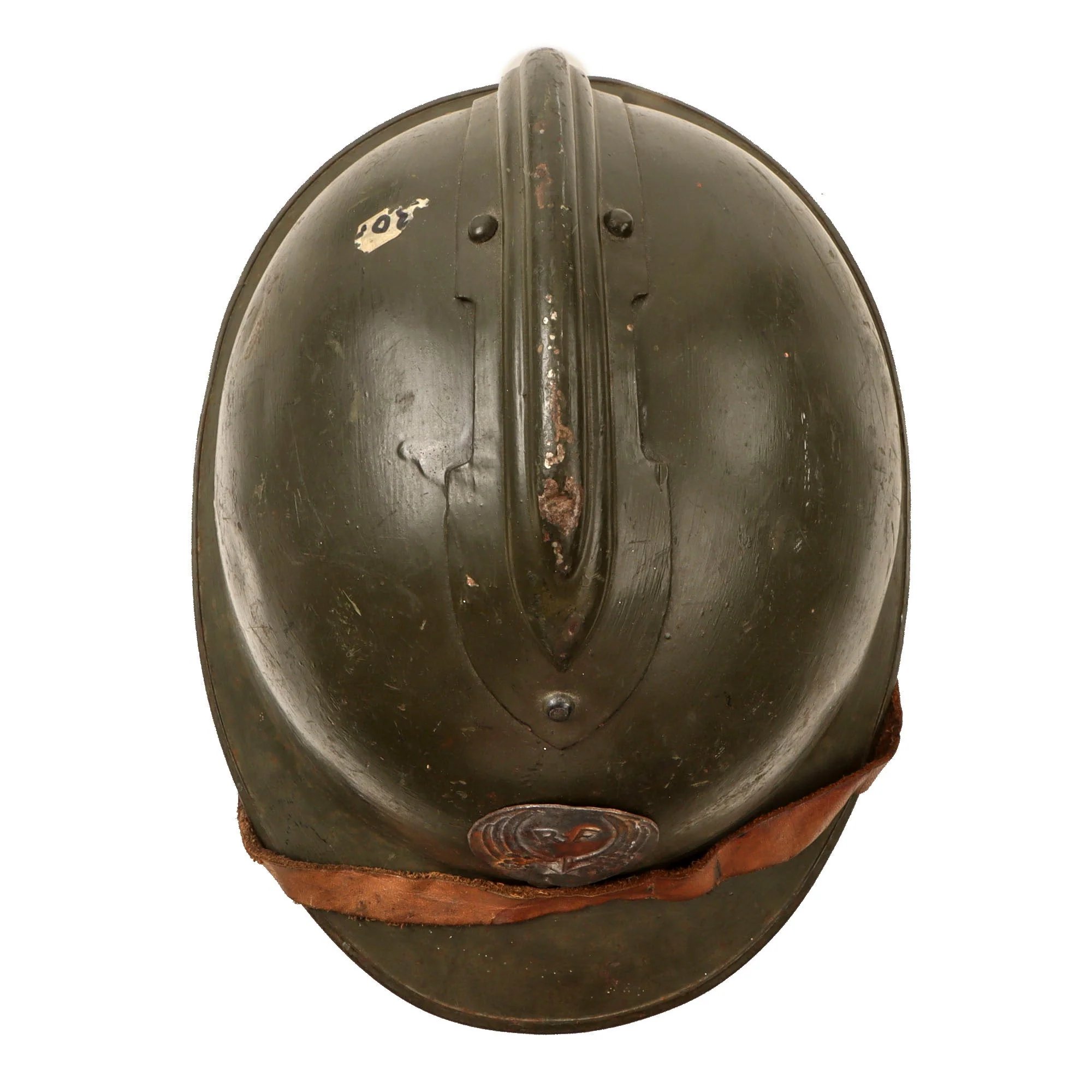 Original French WWII M1926 Adrian Helmet with Chinstrap & French Air Force Badge - Replacement Liner — image 9