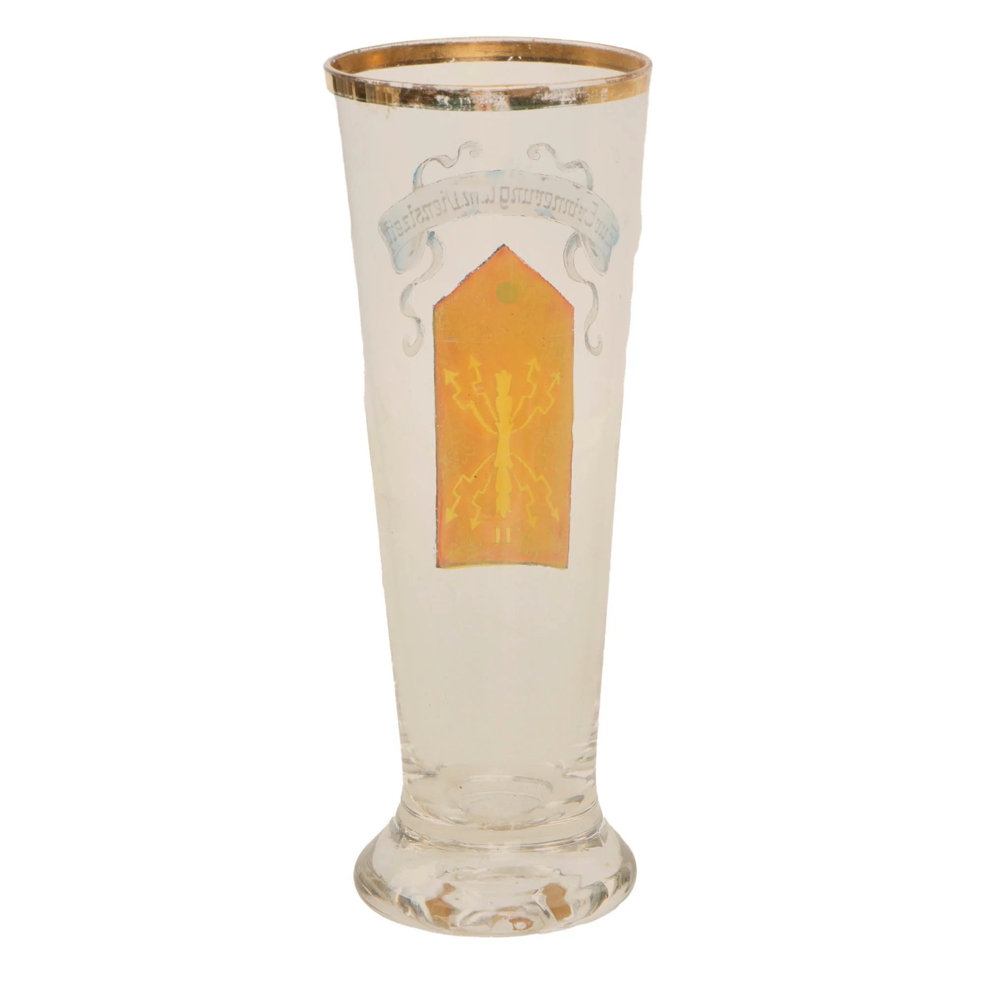 Original Imperial German WWI Signals Unit Pilsner Glass with Painted Shoulder Board - Zur Erinnerung a. m. Dienstzeit — image 2