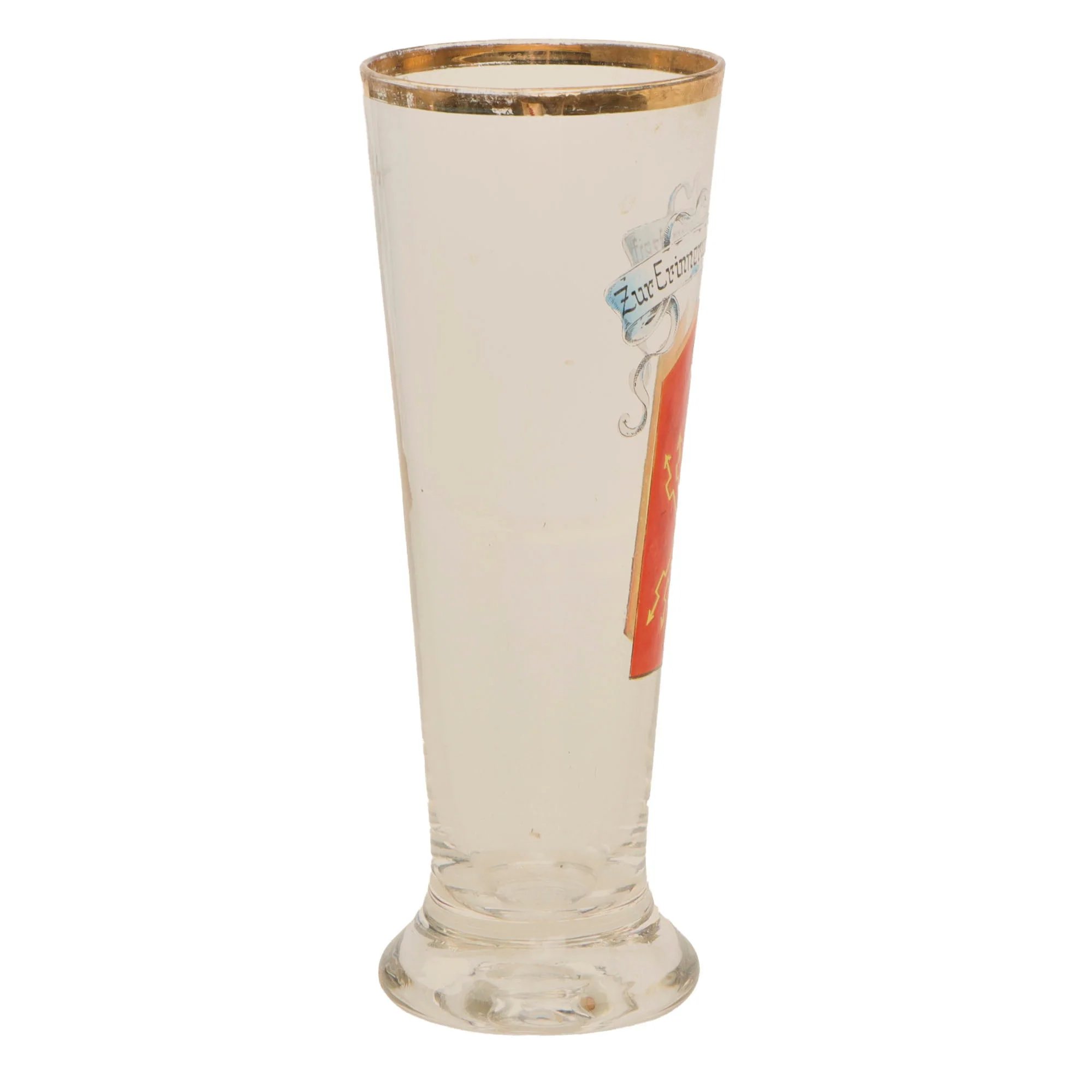 Original Imperial German WWI Signals Unit Pilsner Glass with Painted Shoulder Board - Zur Erinnerung a. m. Dienstzeit — image 3
