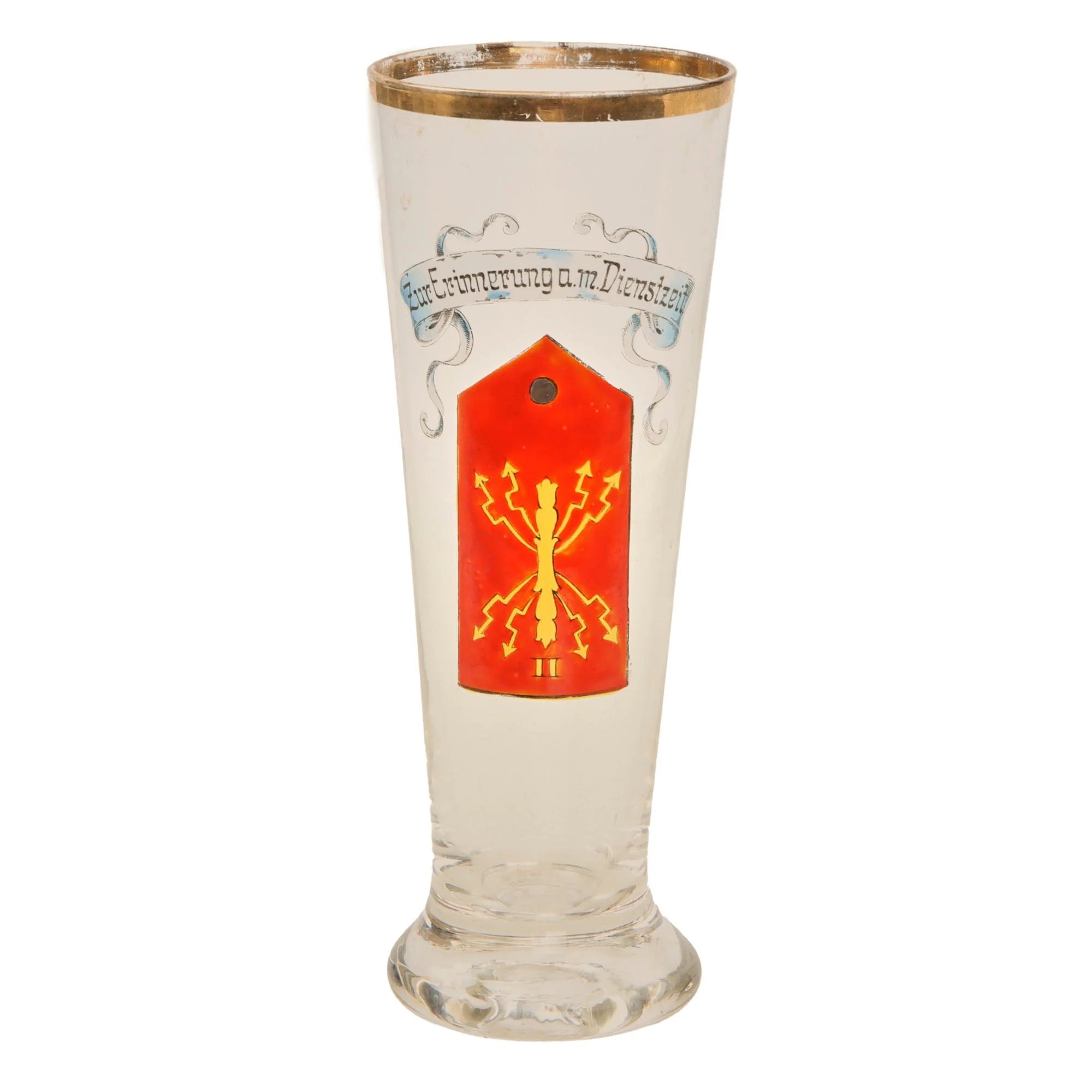 Original Imperial German WWI Signals Unit Pilsner Glass with Painted Shoulder Board - Zur Erinnerung a. m. Dienstzeit — image 4