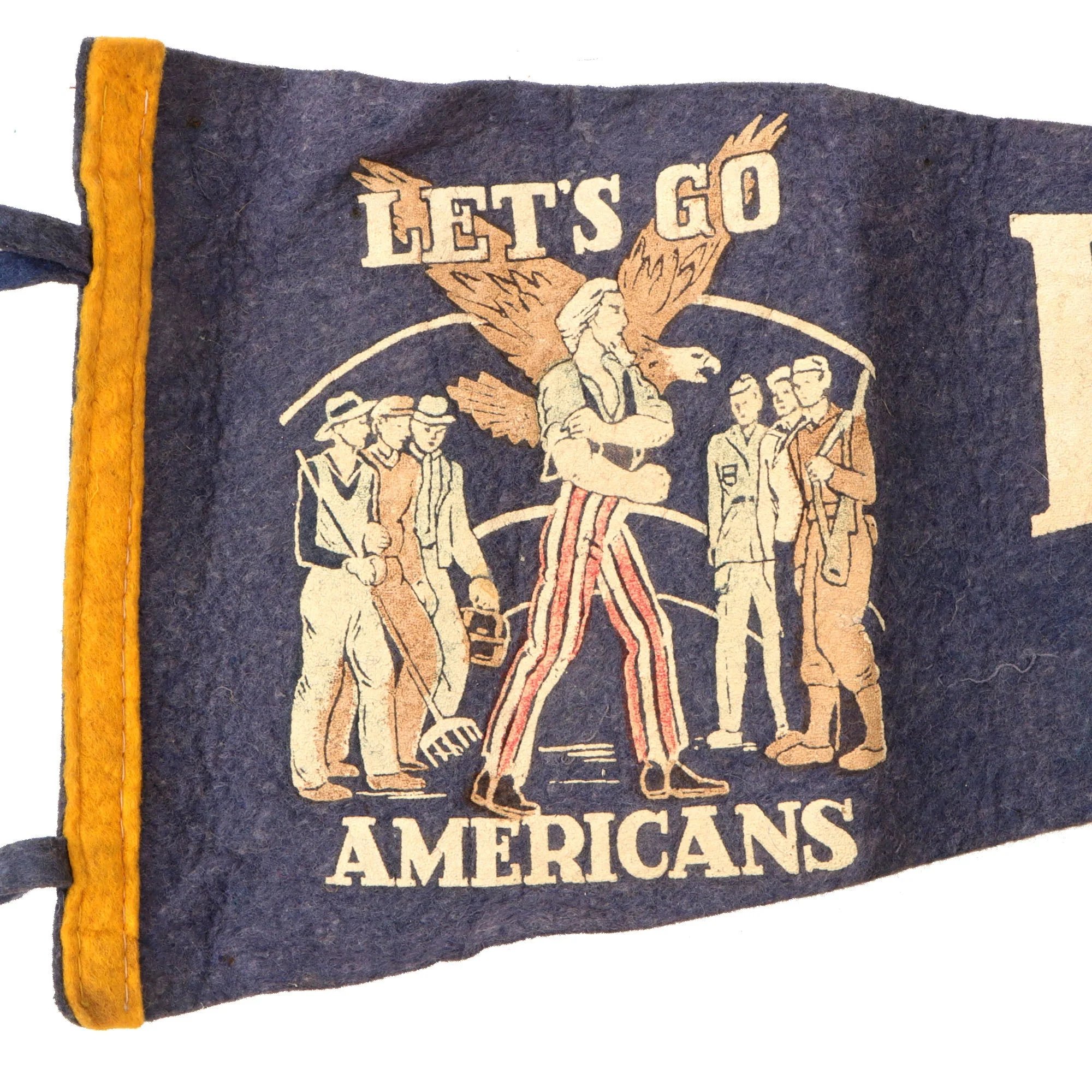 Original U.S. WWII Remember Pearl Harbor Wool Pennant 'Let's Go Americans' - 7¼ x 23' — image 3