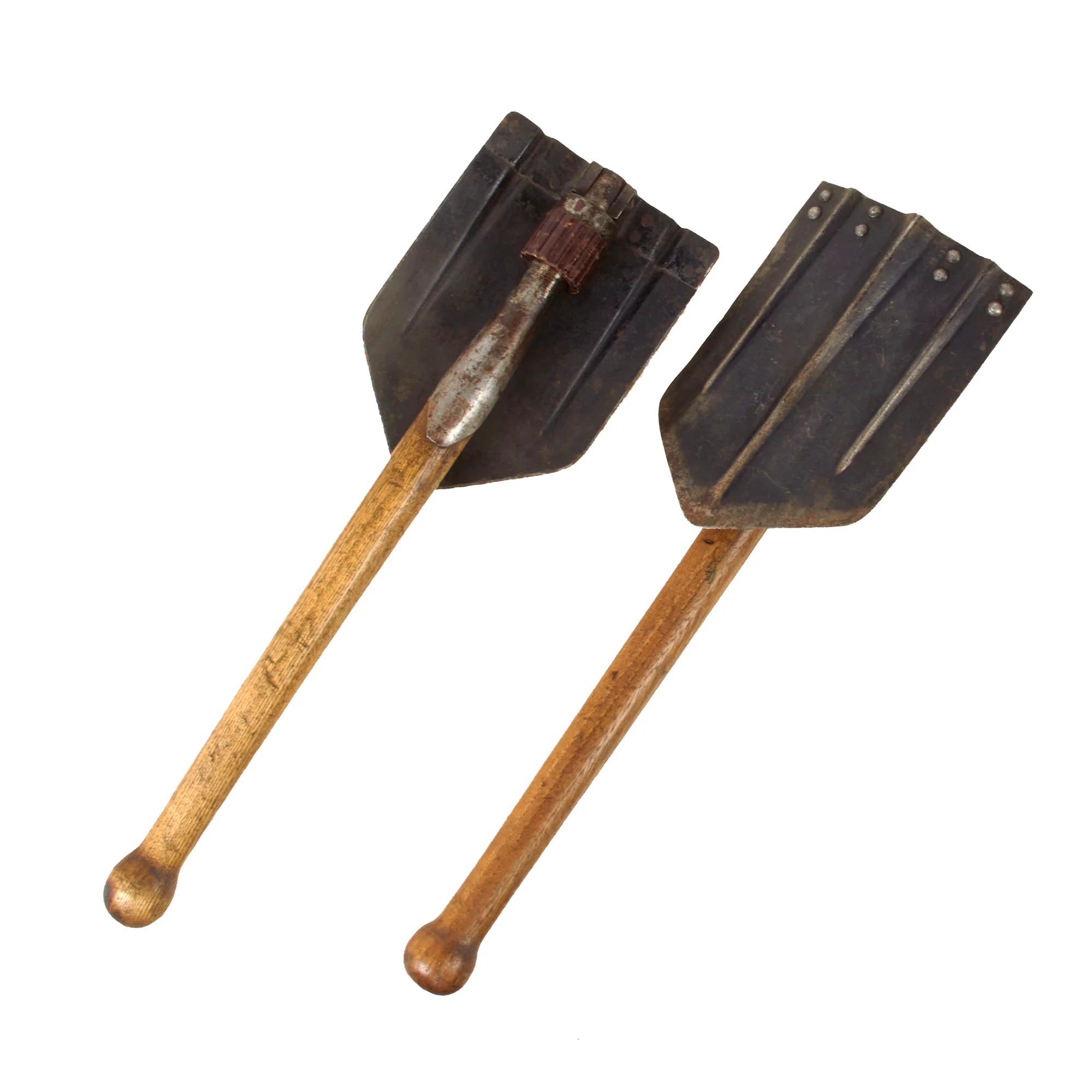 Original German WWII Pair of Two Folding Shovels Klappspaten with Maker Markings — image 2