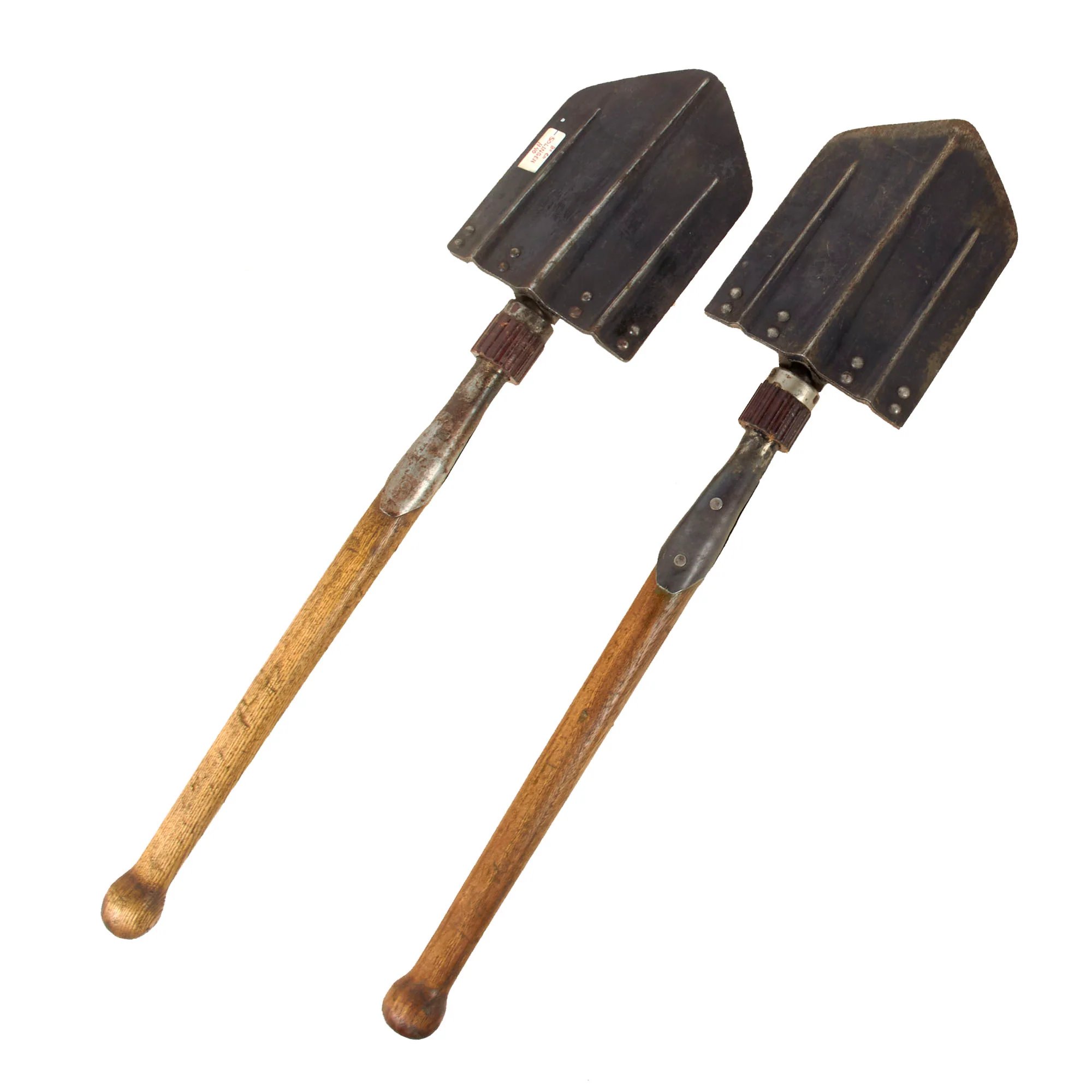 Original German WWII Pair of Two Folding Shovels Klappspaten with Maker Markings — image 3