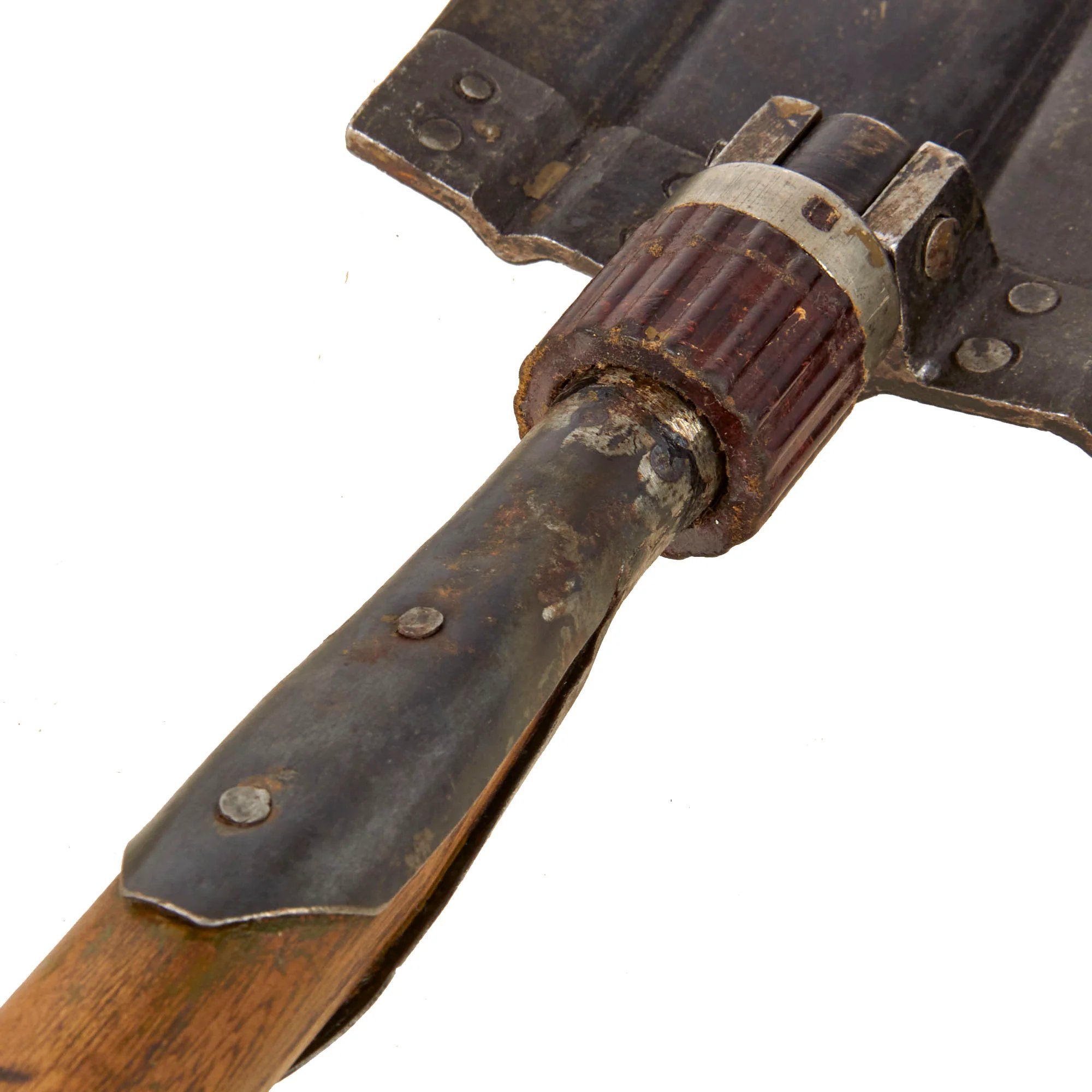 Original German WWII Pair of Two Folding Shovels Klappspaten with Maker Markings — image 5