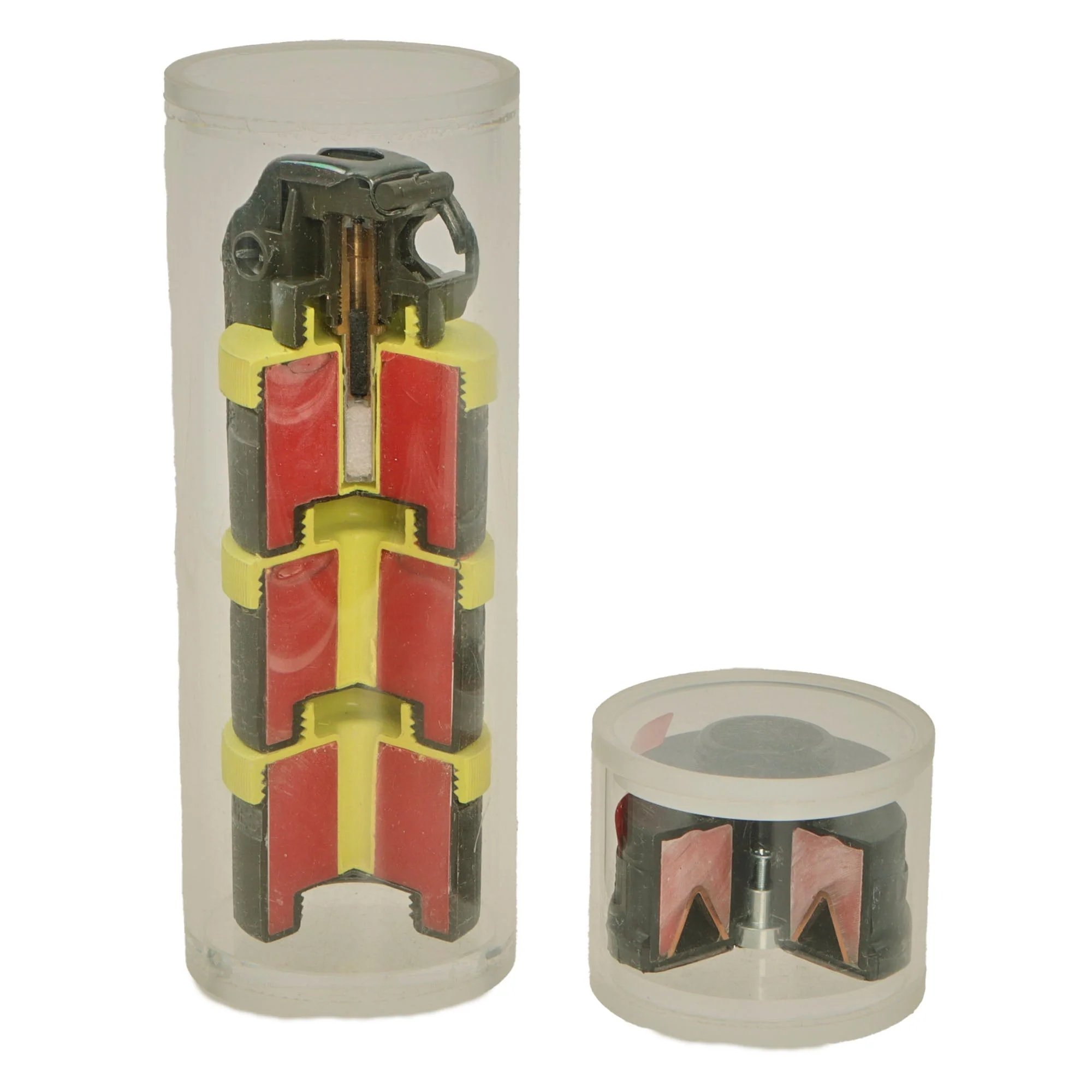 Original German GWOT Inert Rheinmetall Tryckhandgranat 09 Cutaway in Factory Acrylic Display Tube with Spare Stacker in Display Tube — image 2