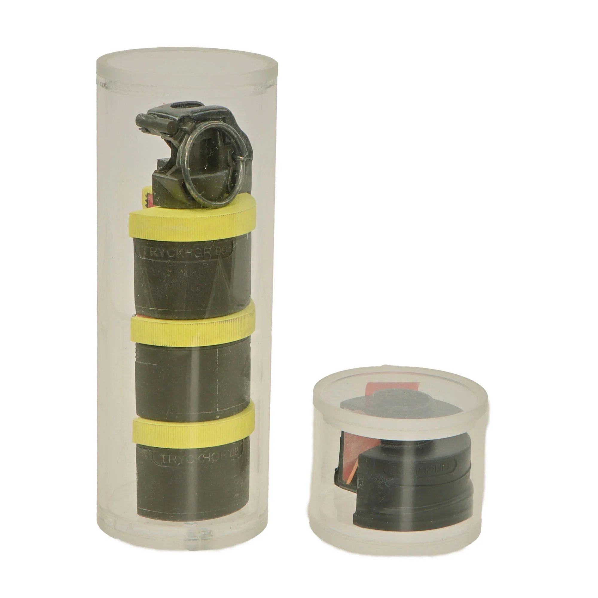 Original German GWOT Inert Rheinmetall Tryckhandgranat 09 Cutaway in Factory Acrylic Display Tube with Spare Stacker in Display Tube — image 3