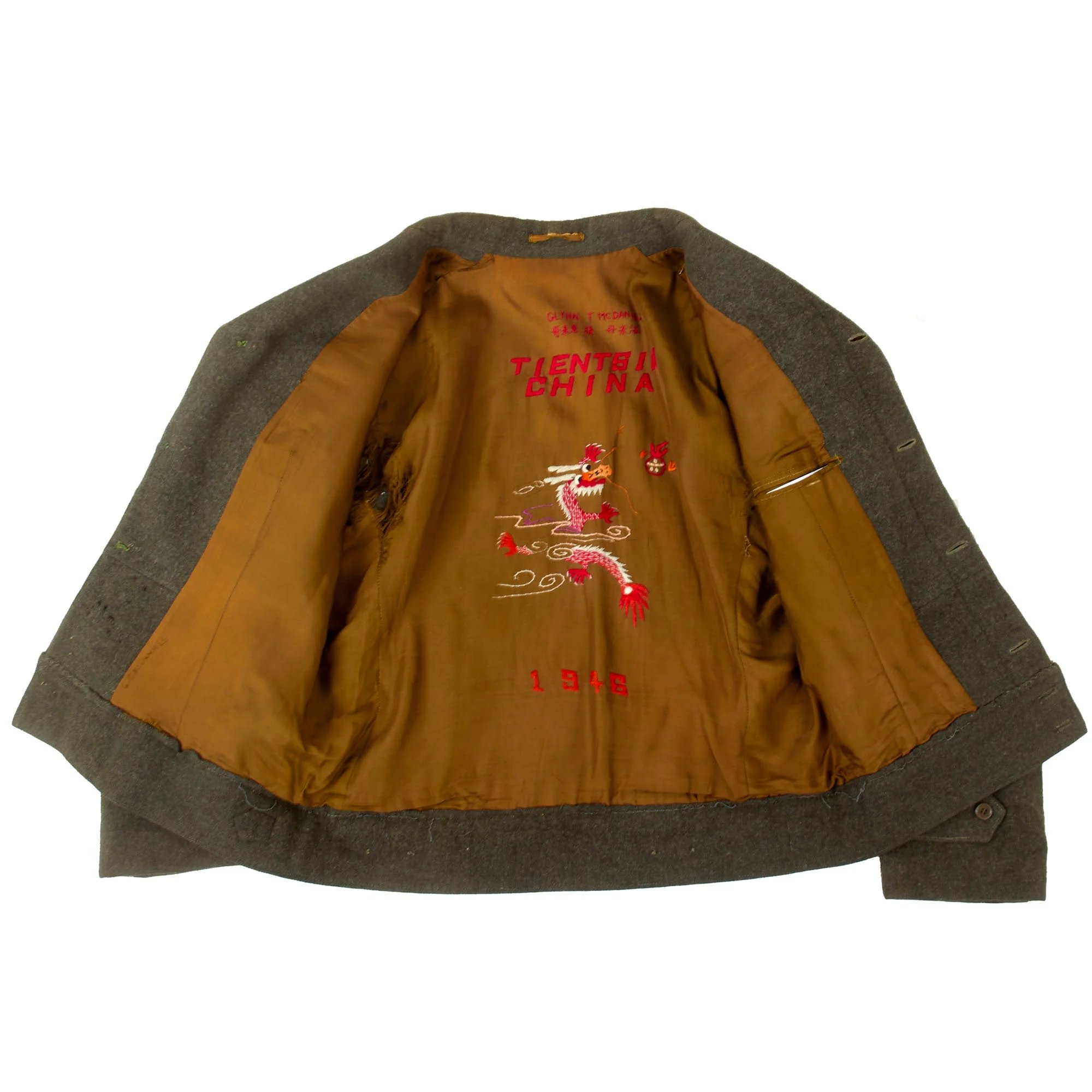 Original U.S. Post-WWII 'China Marine' USMC Jacket with Embroidered Chinese Tientsin Interior with Dragon - Dated 1946 — image 3