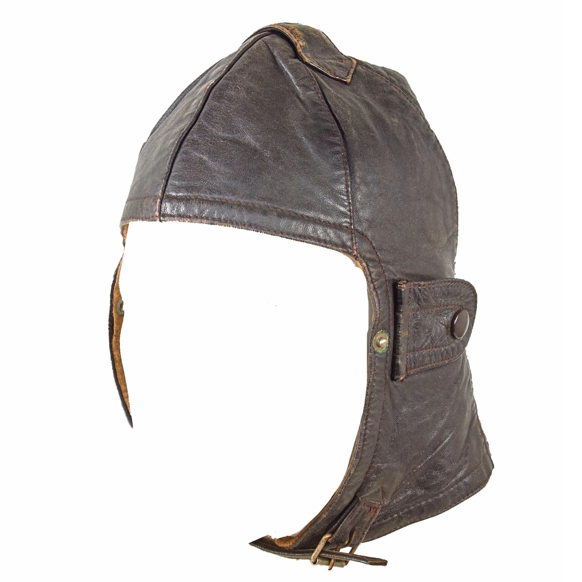 Original Imperial German WWI Luftstreitkräfte Pilot Helmet with PRYM Snaps & Facial Goggles — image 3