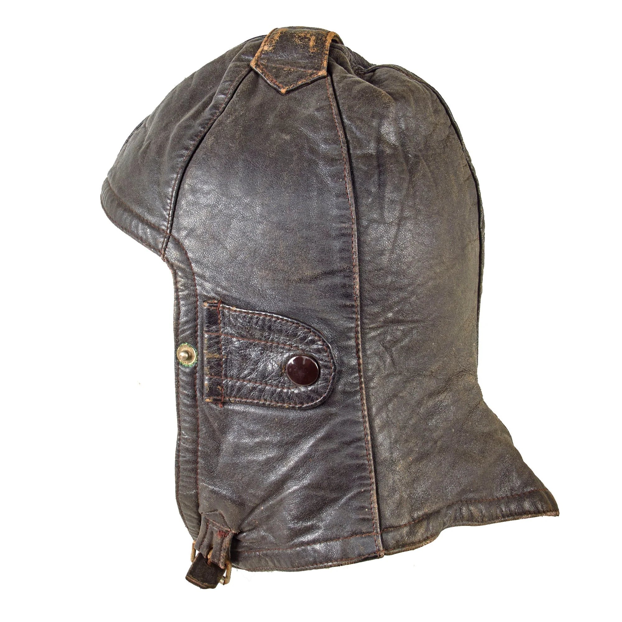 Original Imperial German WWI Luftstreitkräfte Pilot Helmet with PRYM Snaps & Facial Goggles — image 4