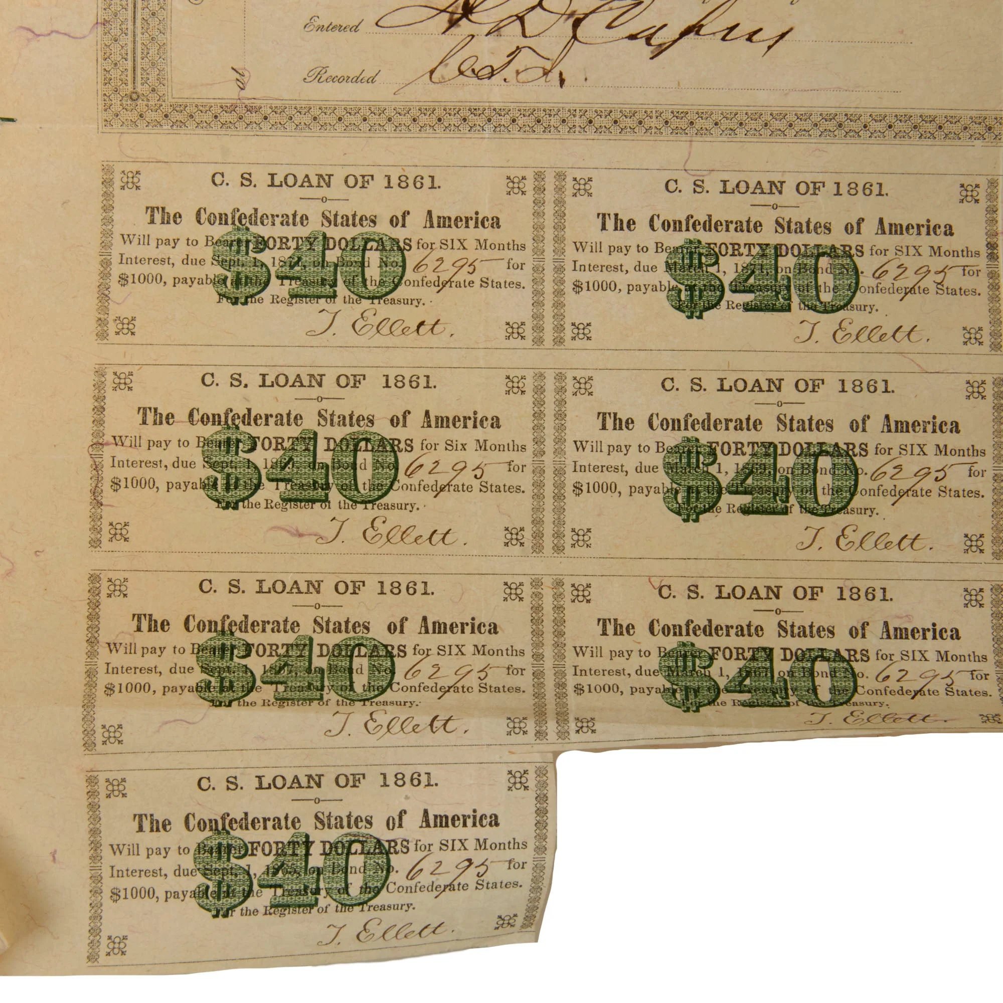 Original U.S. Civil War Confederate States of America $1000 Montgomery Bond Dated May 1861 - 11 ½ x 13 ⅝' — image 4