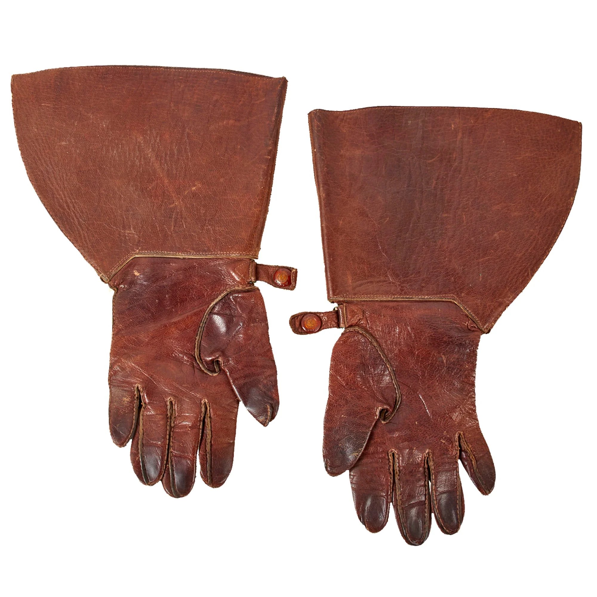 Original U.S. WWI Air Service Pilot's Flight Gauntlet Gloves with Acme Snaps - Size 8 1/2 — image 2