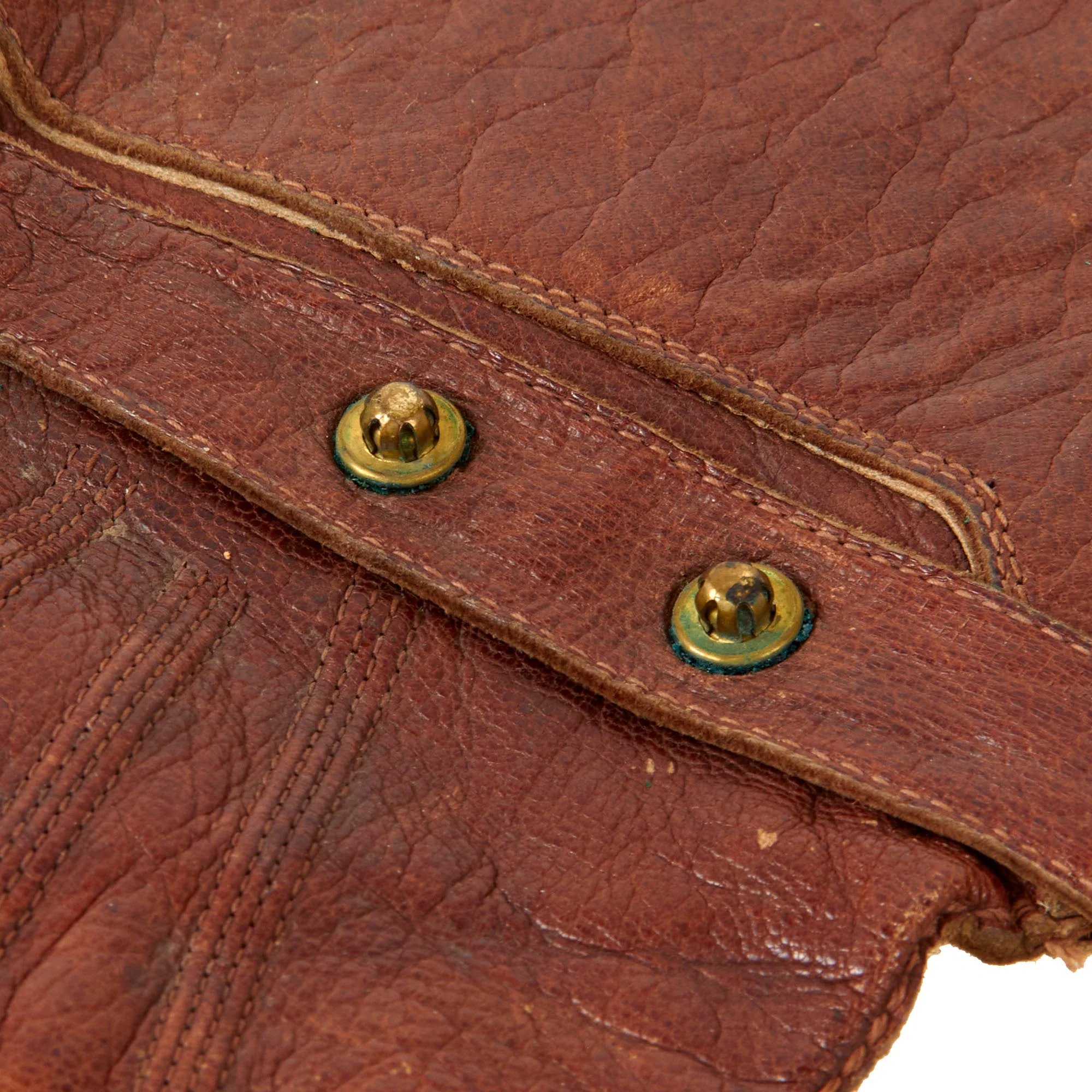 Original U.S. WWI Air Service Pilot's Flight Gauntlet Gloves with Acme Snaps - Size 8 1/2 — image 5