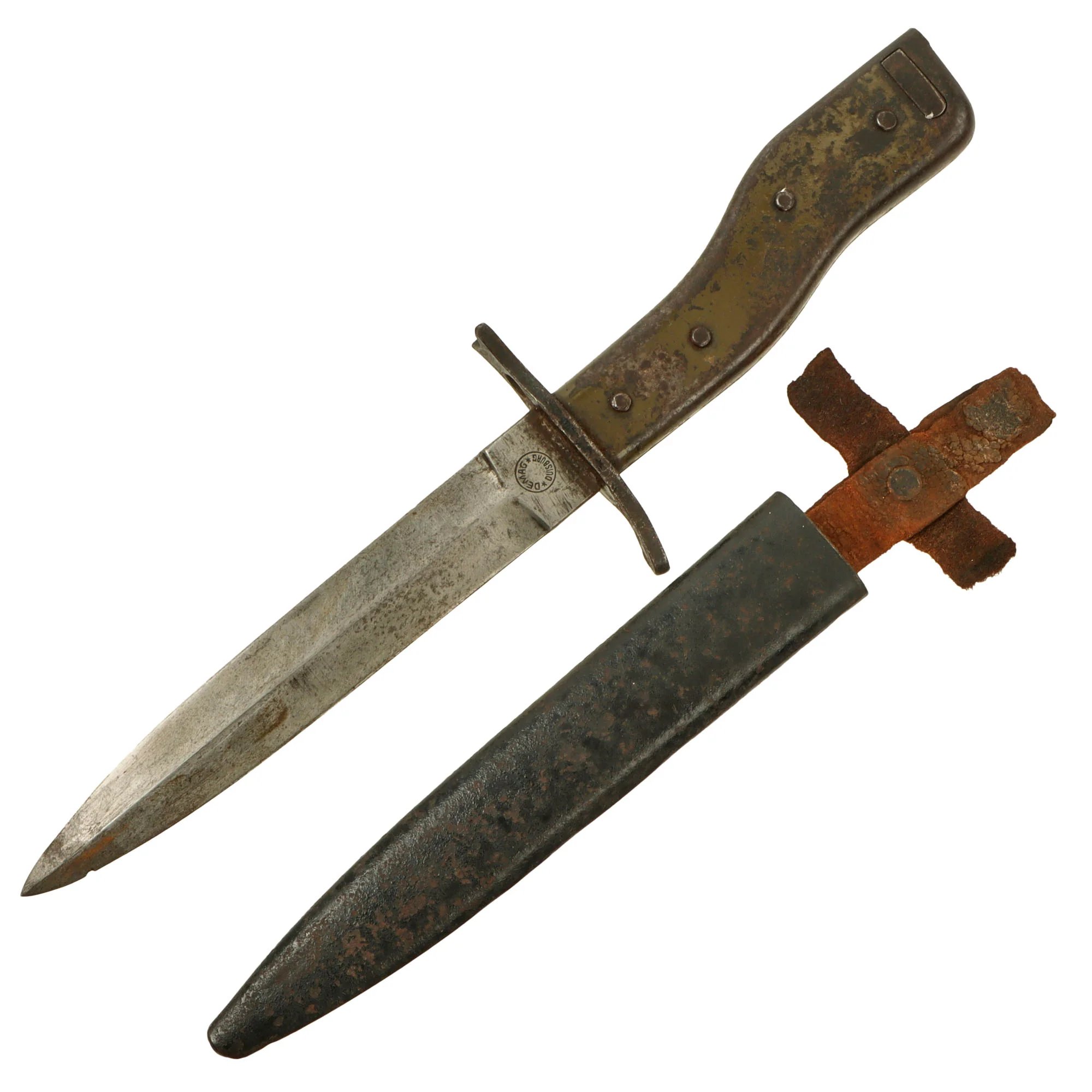 Original Imperial German WWI DEMAG Crank Handle Ersatz Trench Knife Bayonet with Scabbard — image 2