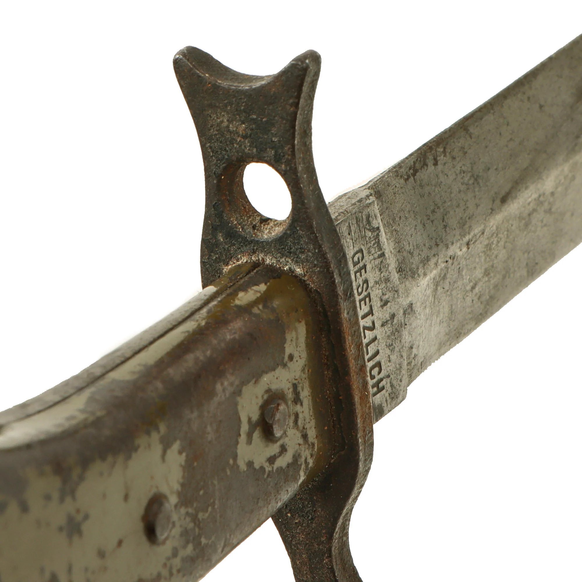 Original Imperial German WWI DEMAG Crank Handle Ersatz Trench Knife Bayonet with Scabbard — image 6