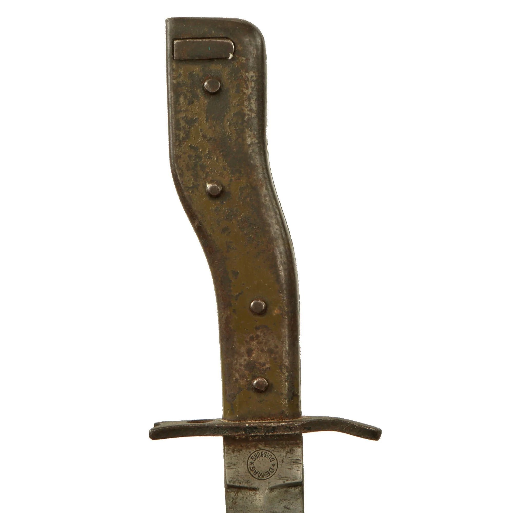 Original Imperial German WWI DEMAG Crank Handle Ersatz Trench Knife Bayonet with Scabbard — image 7