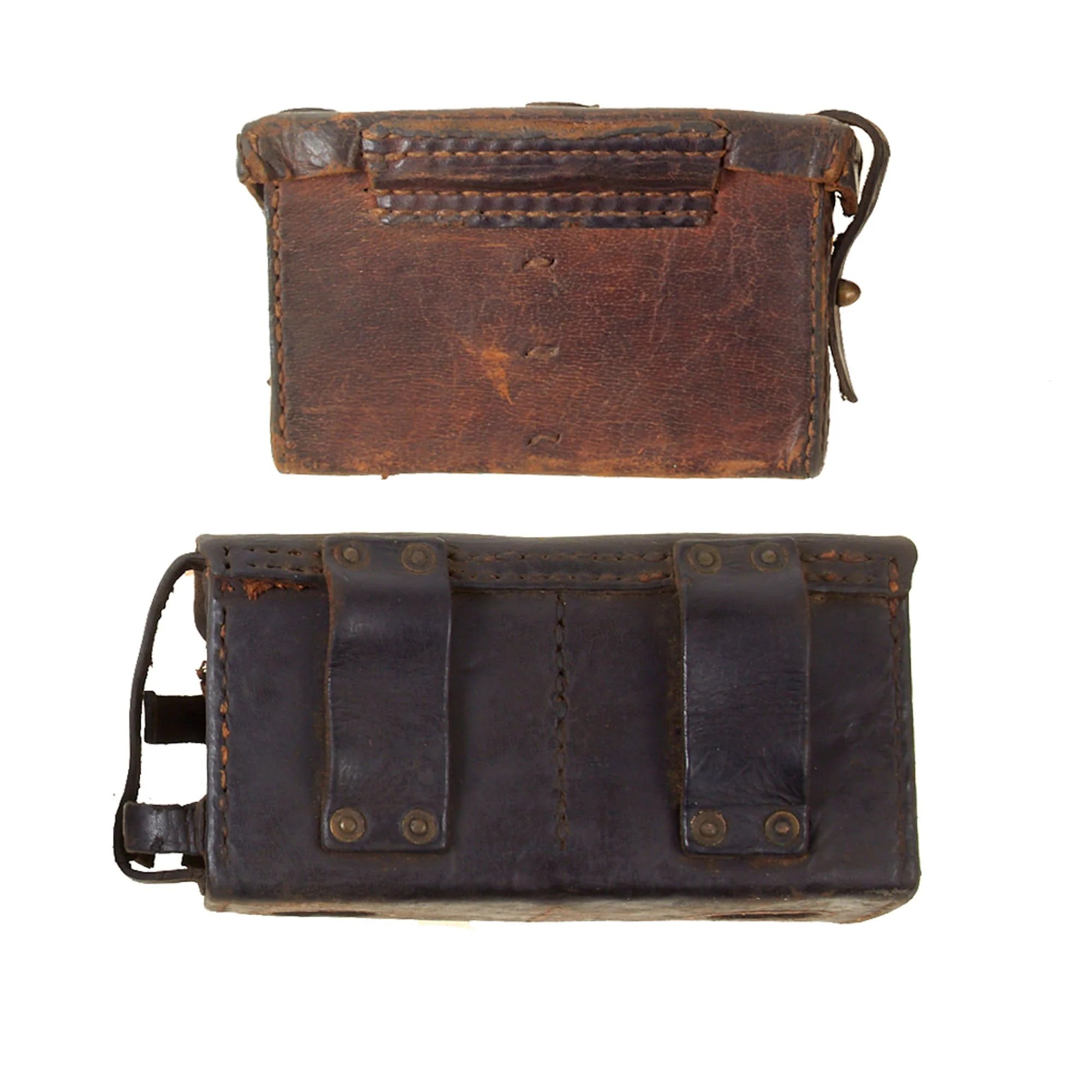 Original Japanese WWII Rifleman's Early War Leather Arisaka Ammunition Pouch Set - Front and Back Pouches — image 2