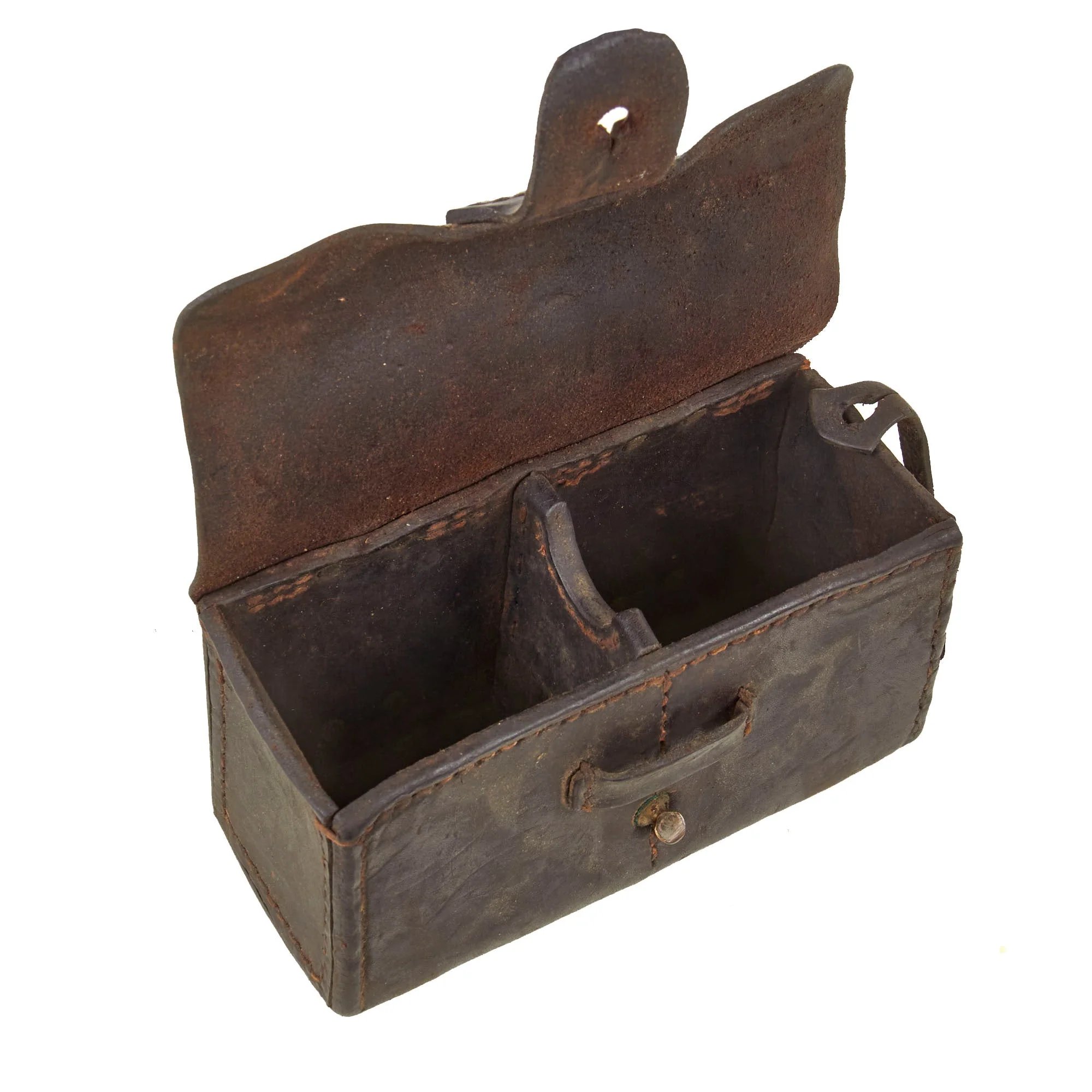 Original Japanese WWII Rifleman's Early War Leather Arisaka Ammunition Pouch Set - Front and Back Pouches — image 3