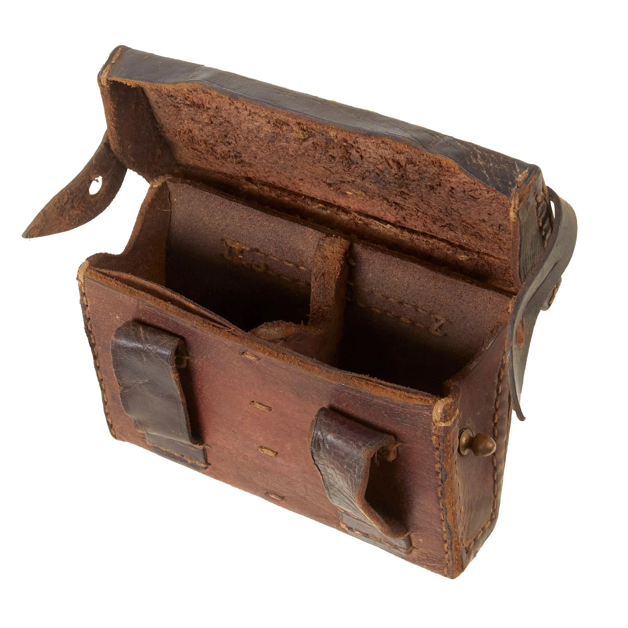 Original Japanese WWII Rifleman's Early War Leather Arisaka Ammunition Pouch Set - Front and Back Pouches — image 5