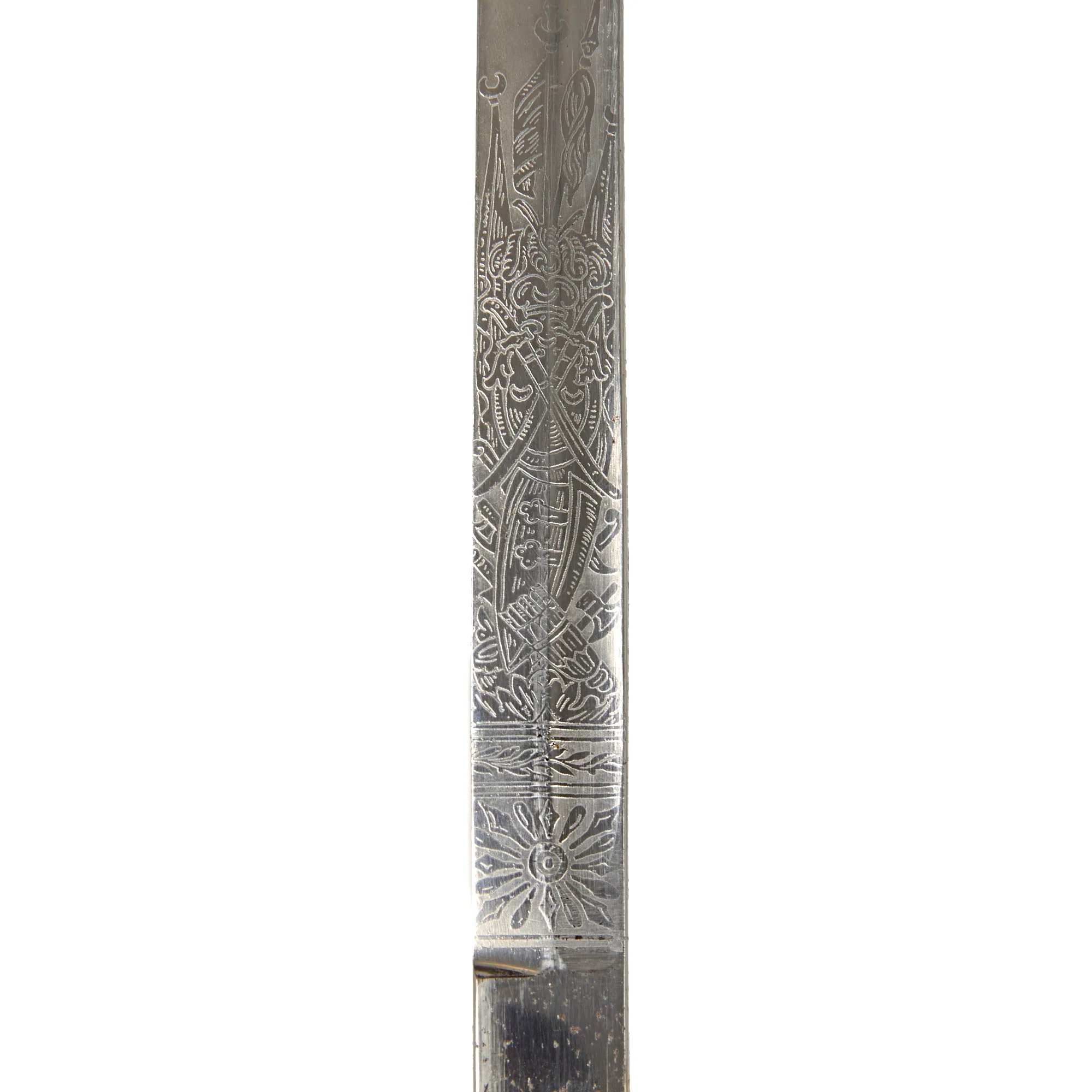 Original Ottoman Empire WWI German-Made M1889 Style Triple Etched Turkish Officers Sword by Julius Voos Fabrique of Solingen with Scabbard — image 12
