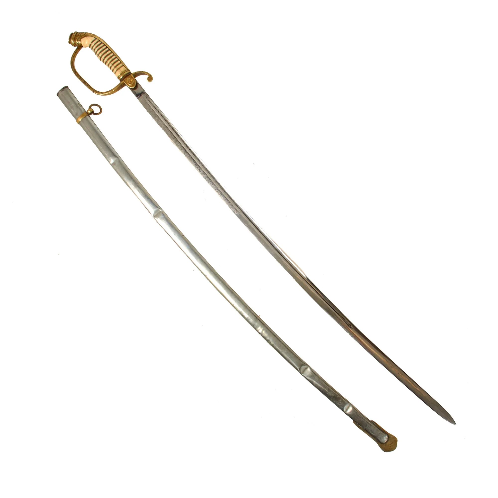 Original Ottoman Empire WWI German-Made M1889 Style Triple Etched Turkish Officers Sword by Julius Voos Fabrique of Solingen with Scabbard — image 2