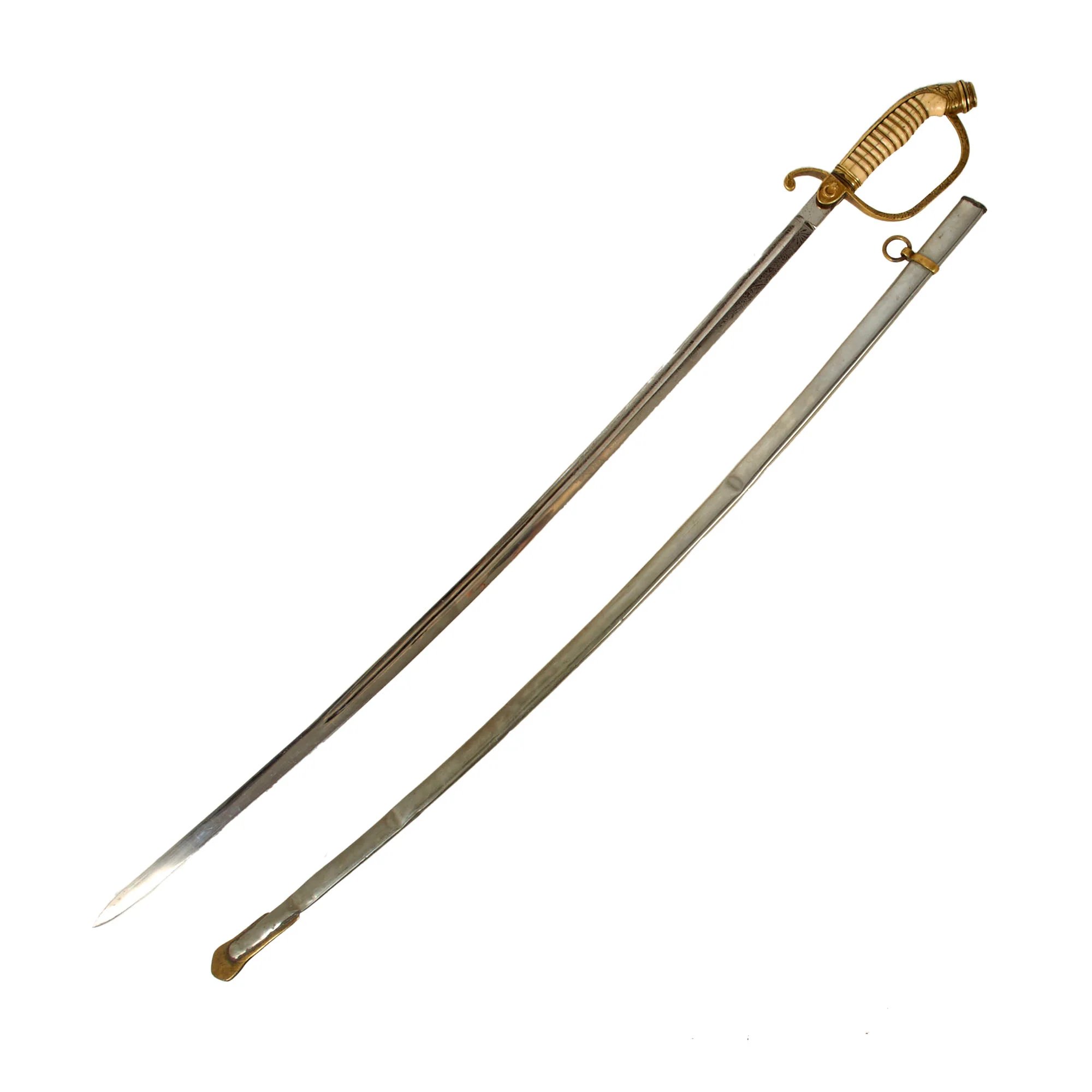 Original Ottoman Empire WWI German-Made M1889 Style Triple Etched Turkish Officers Sword by Julius Voos Fabrique of Solingen with Scabbard — image 3