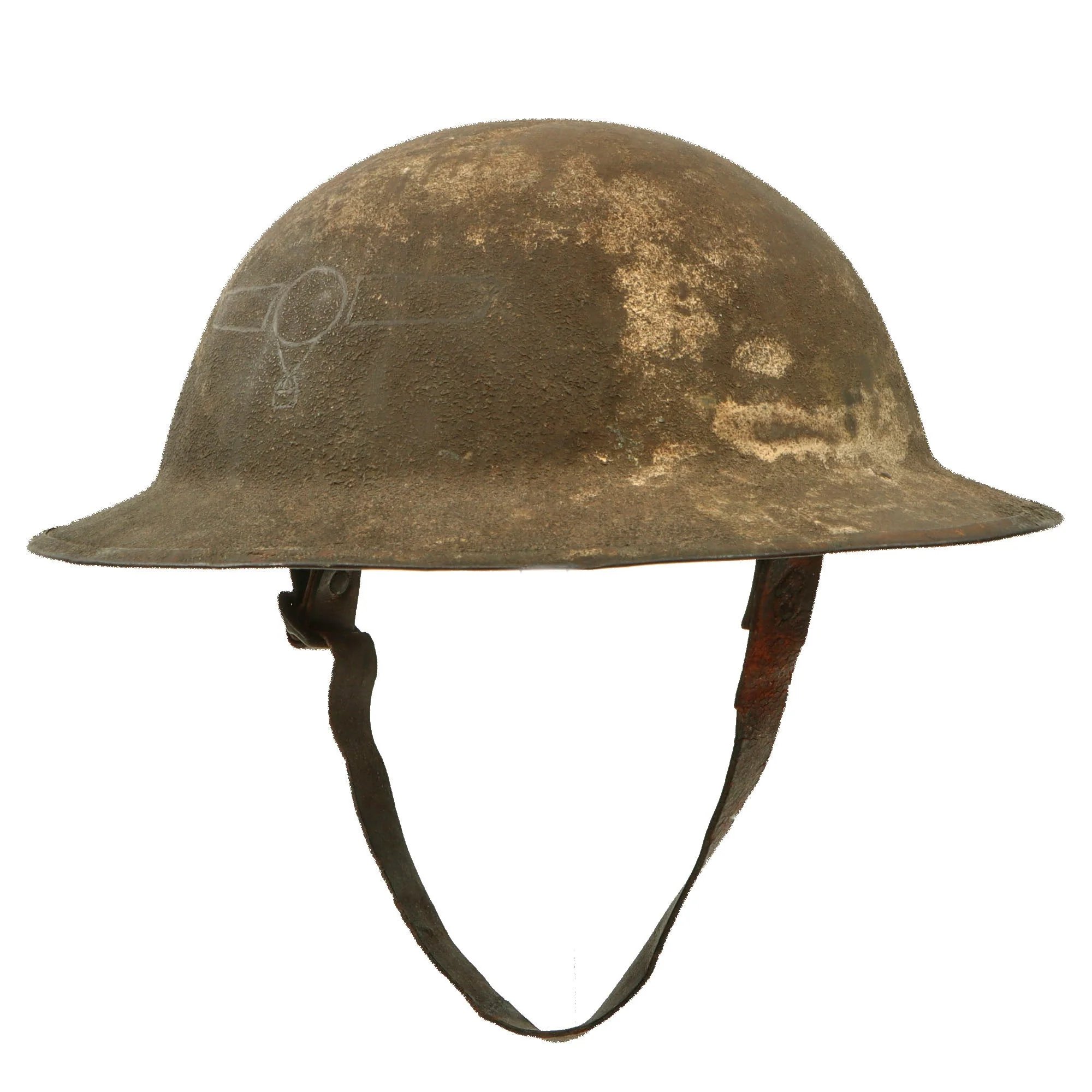 Original U.S. WWI Balloon Service Complete M1917 Helmet with Balloon Wings Scratched Into Finish - Attributed to J.J. Pecker, 27th Balloon Company — image 6