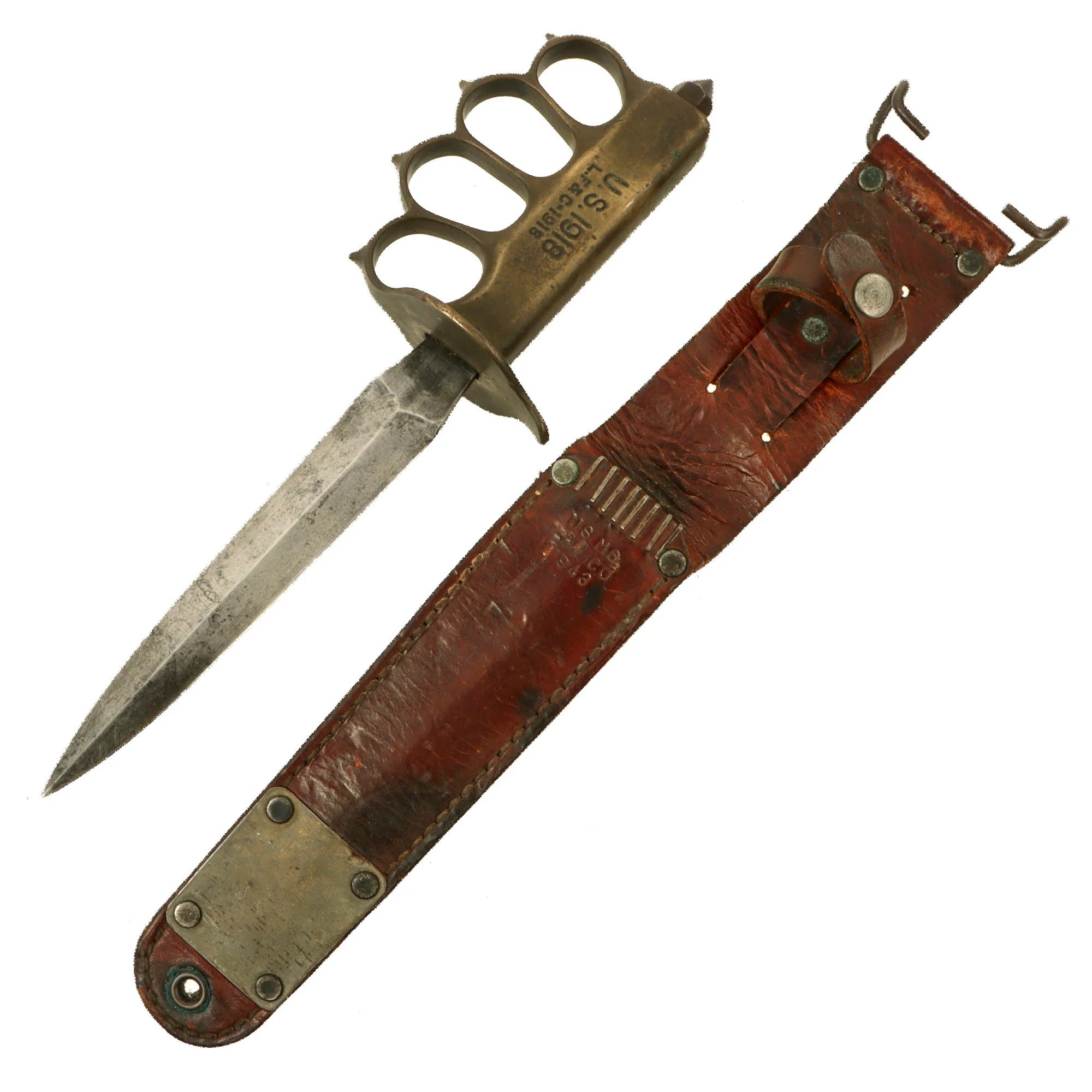 Original U.S. WWI/WWII Model 1918 Mark 1 Trench Knife by L. F. & C. in 1943-Dated M6 Sheath — image 2