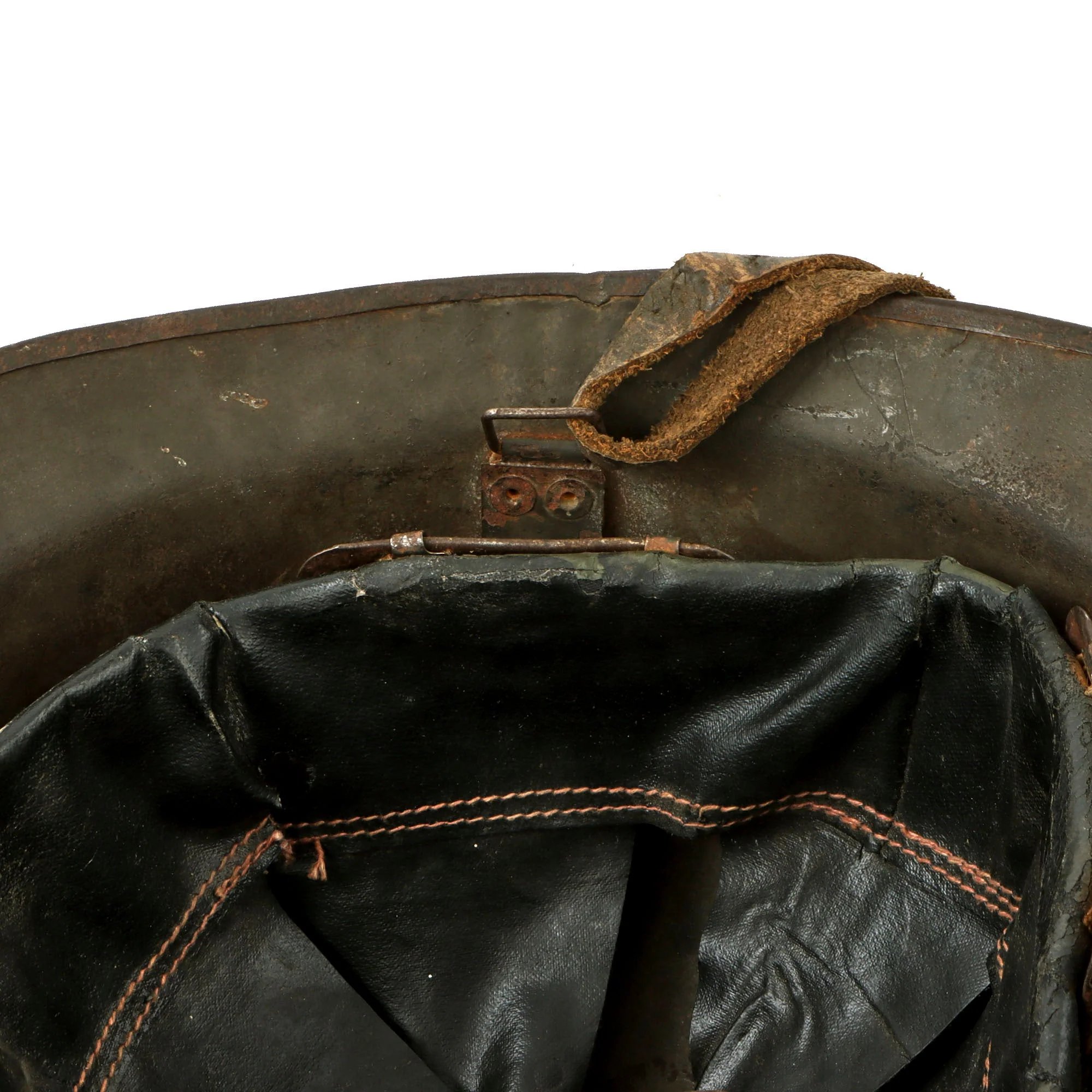 Original French WWII North African 7th Zouave M26 Adrian Helmet - Full Liner & Chinstrap - Extremely Large Size — image 12