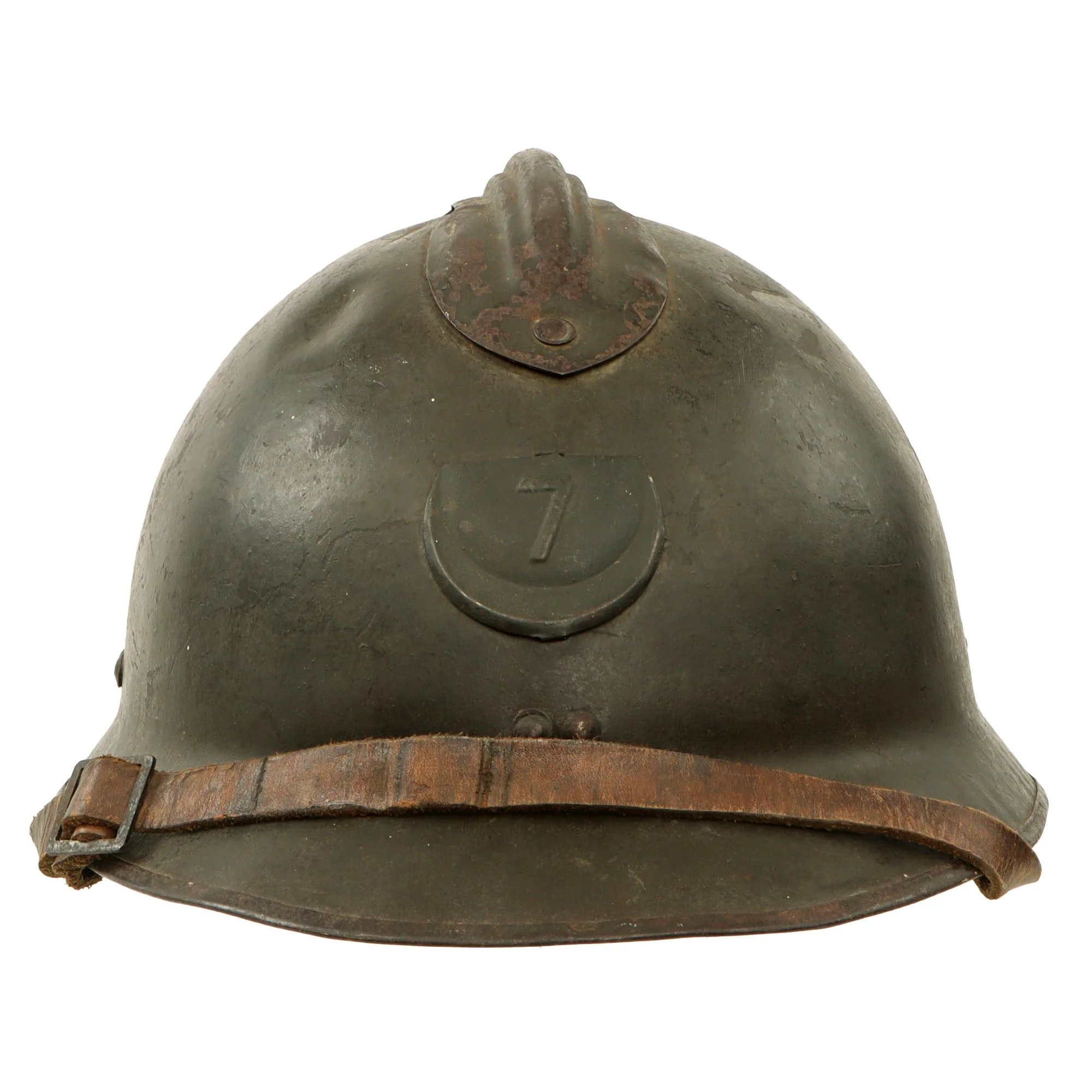 Original French WWII North African 7th Zouave M26 Adrian Helmet - Full Liner & Chinstrap - Extremely Large Size — image 2
