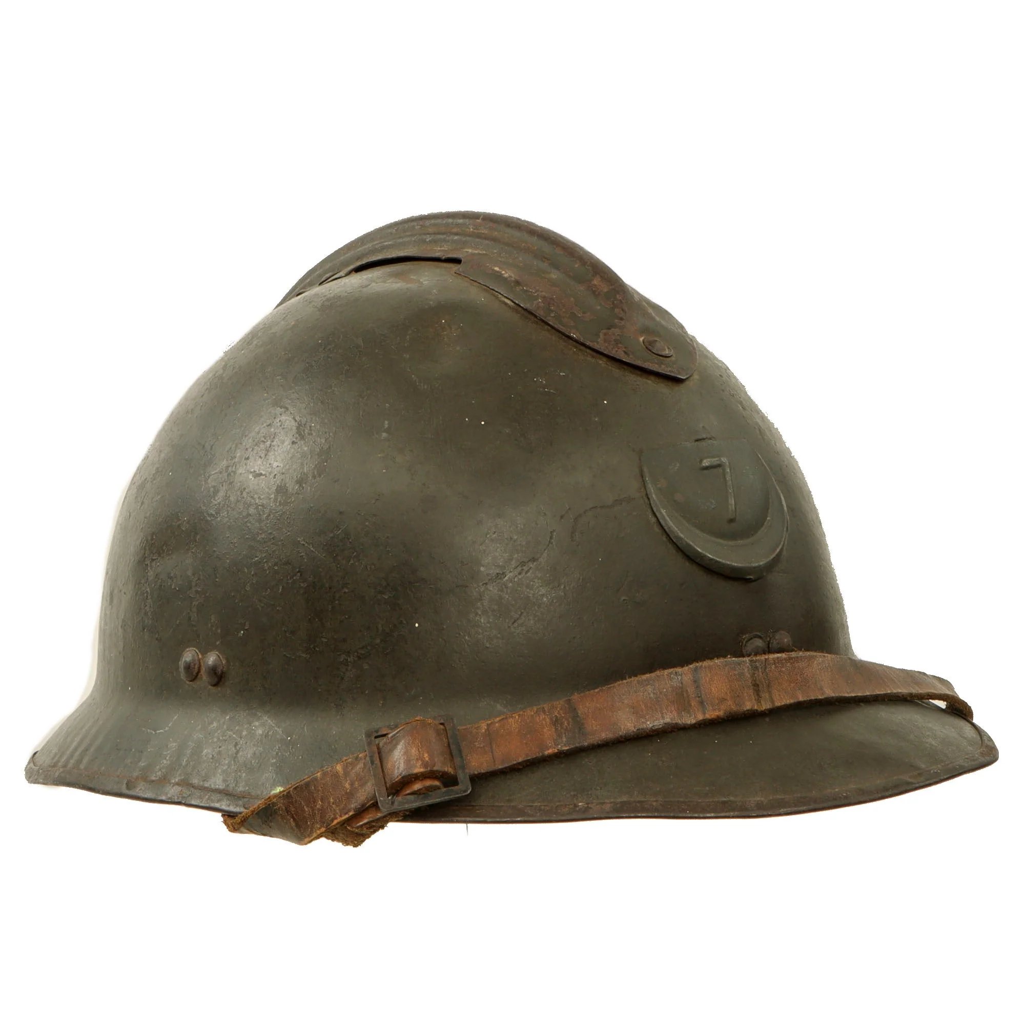 Original French WWII North African 7th Zouave M26 Adrian Helmet - Full Liner & Chinstrap - Extremely Large Size — image 4
