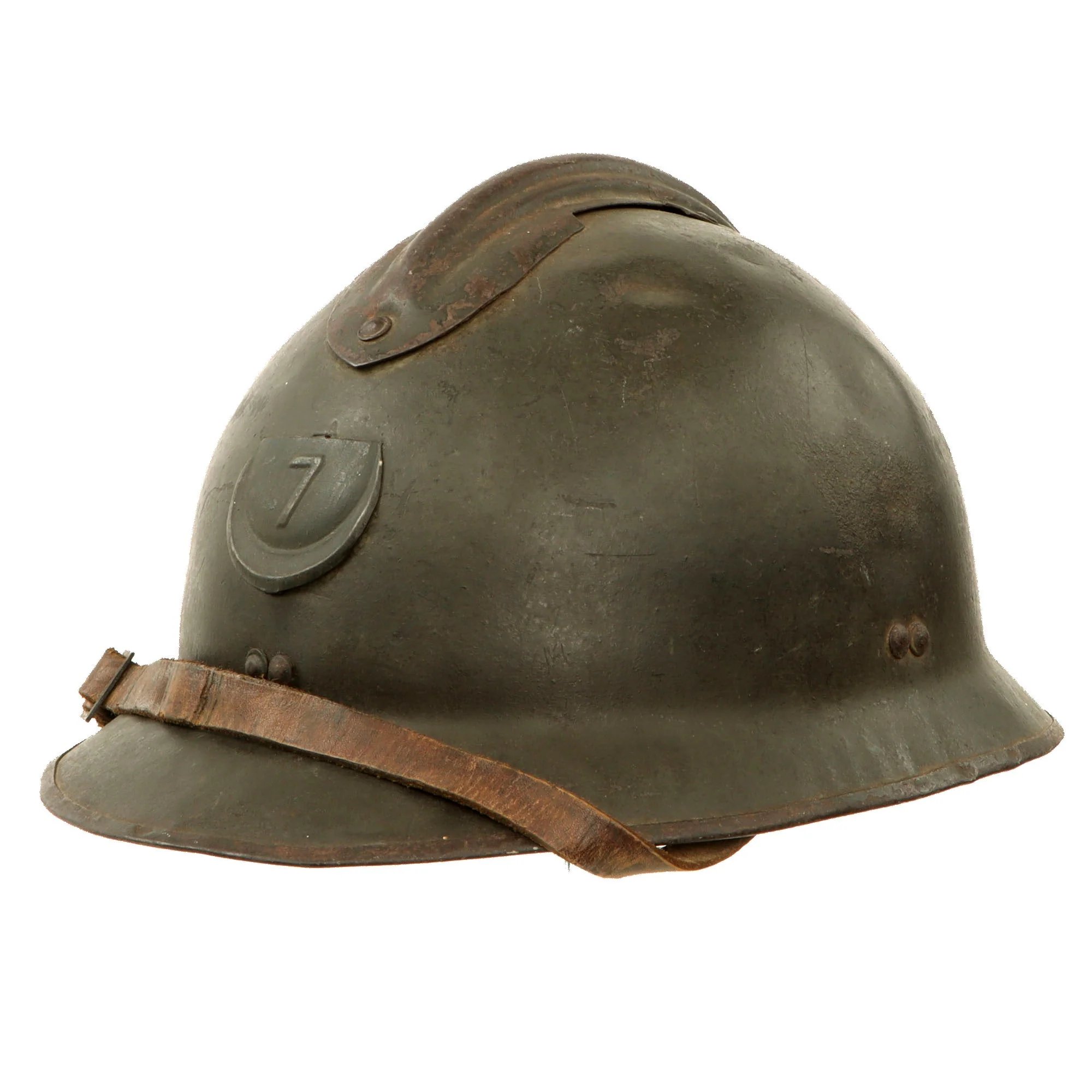 Original French WWII North African 7th Zouave M26 Adrian Helmet - Full Liner & Chinstrap - Extremely Large Size — image 8