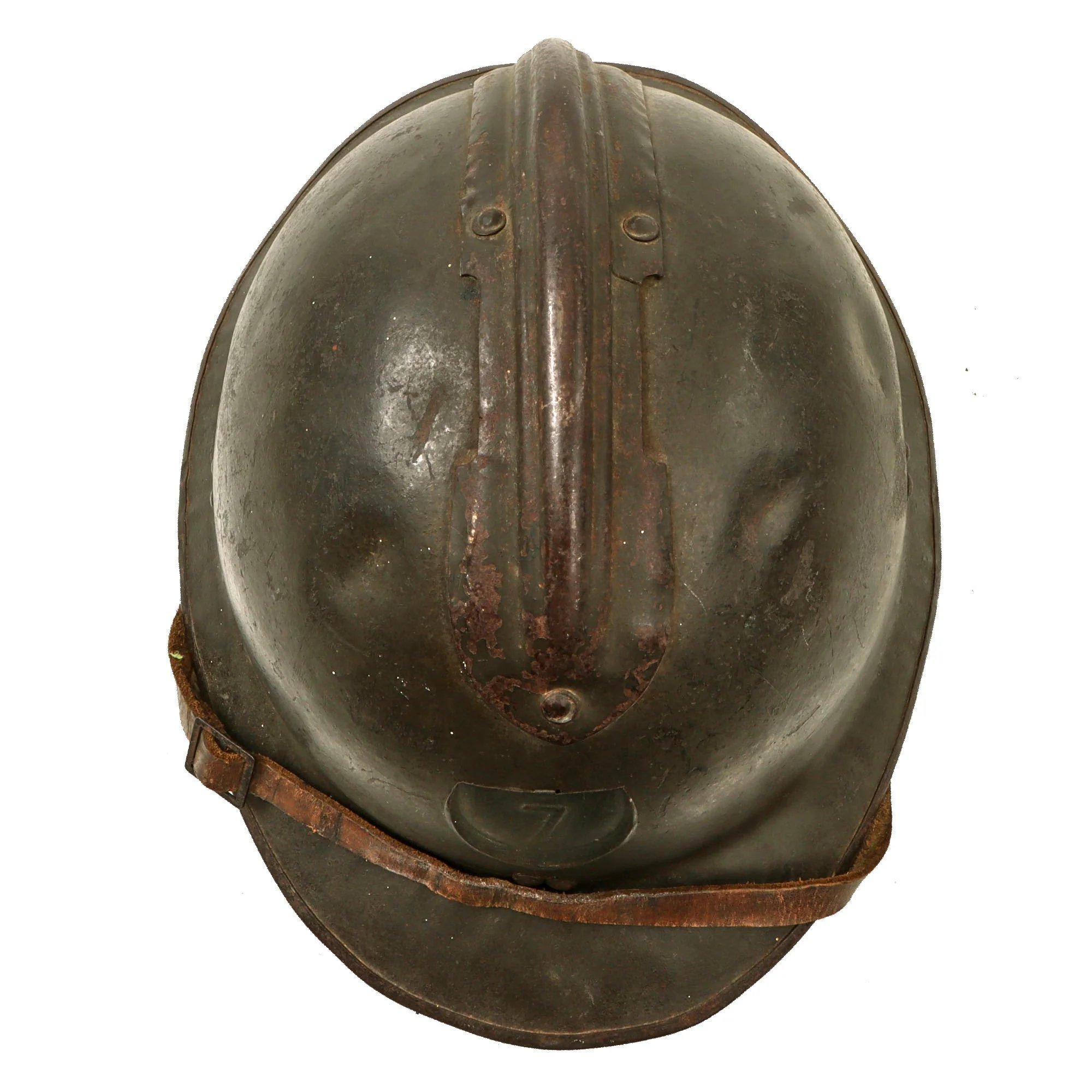 Original French WWII North African 7th Zouave M26 Adrian Helmet - Full Liner & Chinstrap - Extremely Large Size — image 9