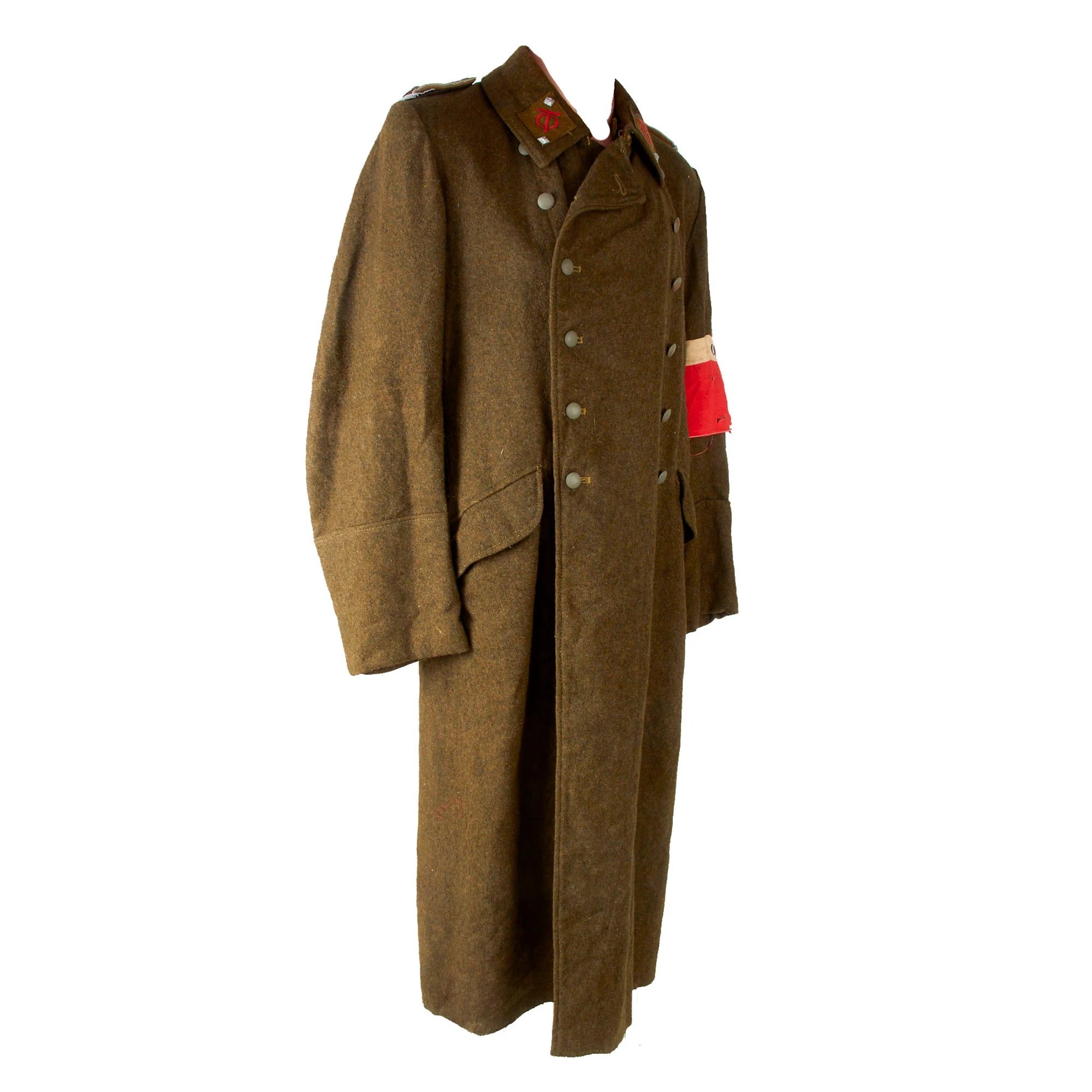 Original German WWII Organisation Todt OT-Obertruppführer NCO Earth Brown Wool Greatcoat with Armband — image 10