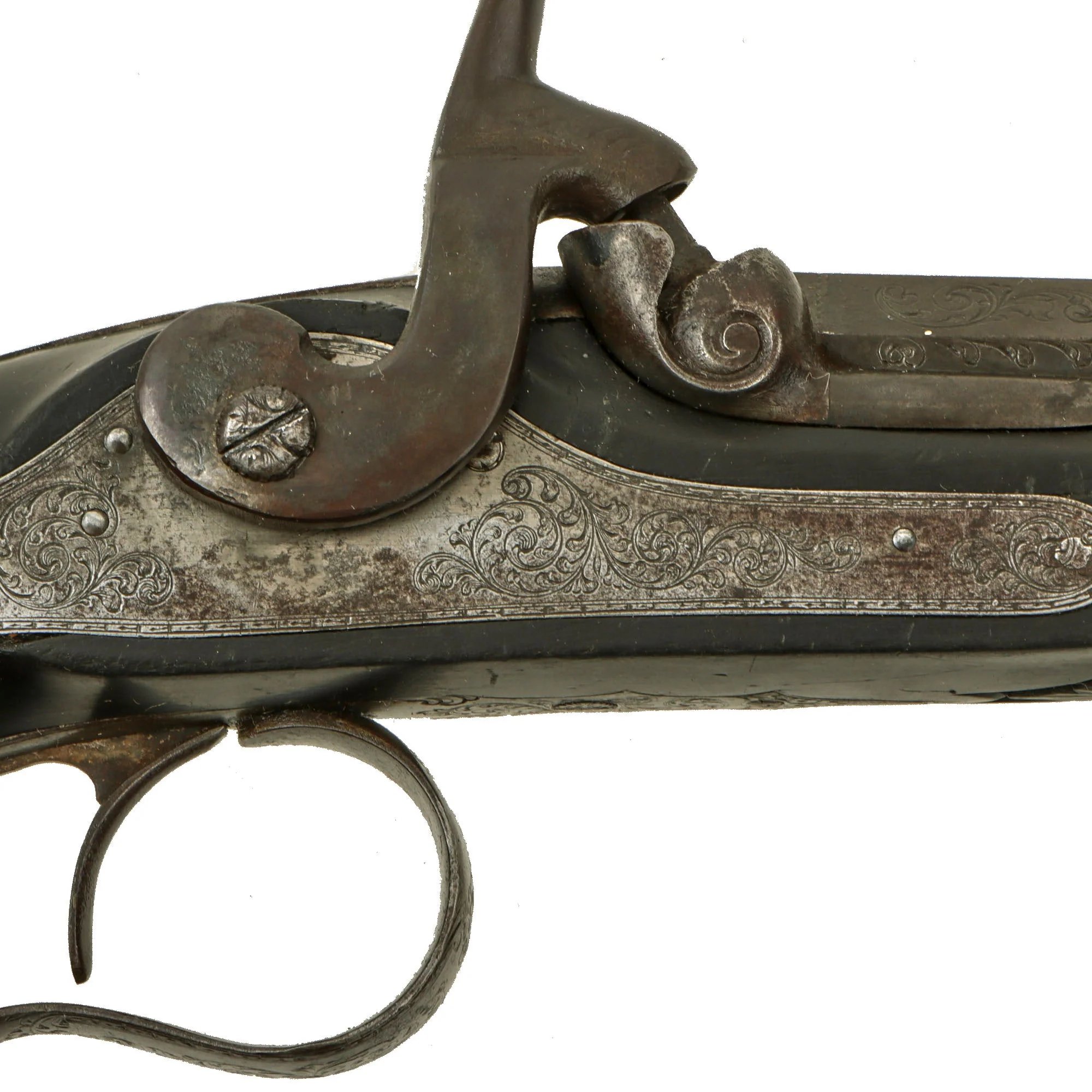 Original French Made Matched Pair of Upmarket Rifled Percussion 'Dueling' Pistols Retailed by Canfield Bros. Baltimore with Carved Stocks - Circa 1850 — image 15
