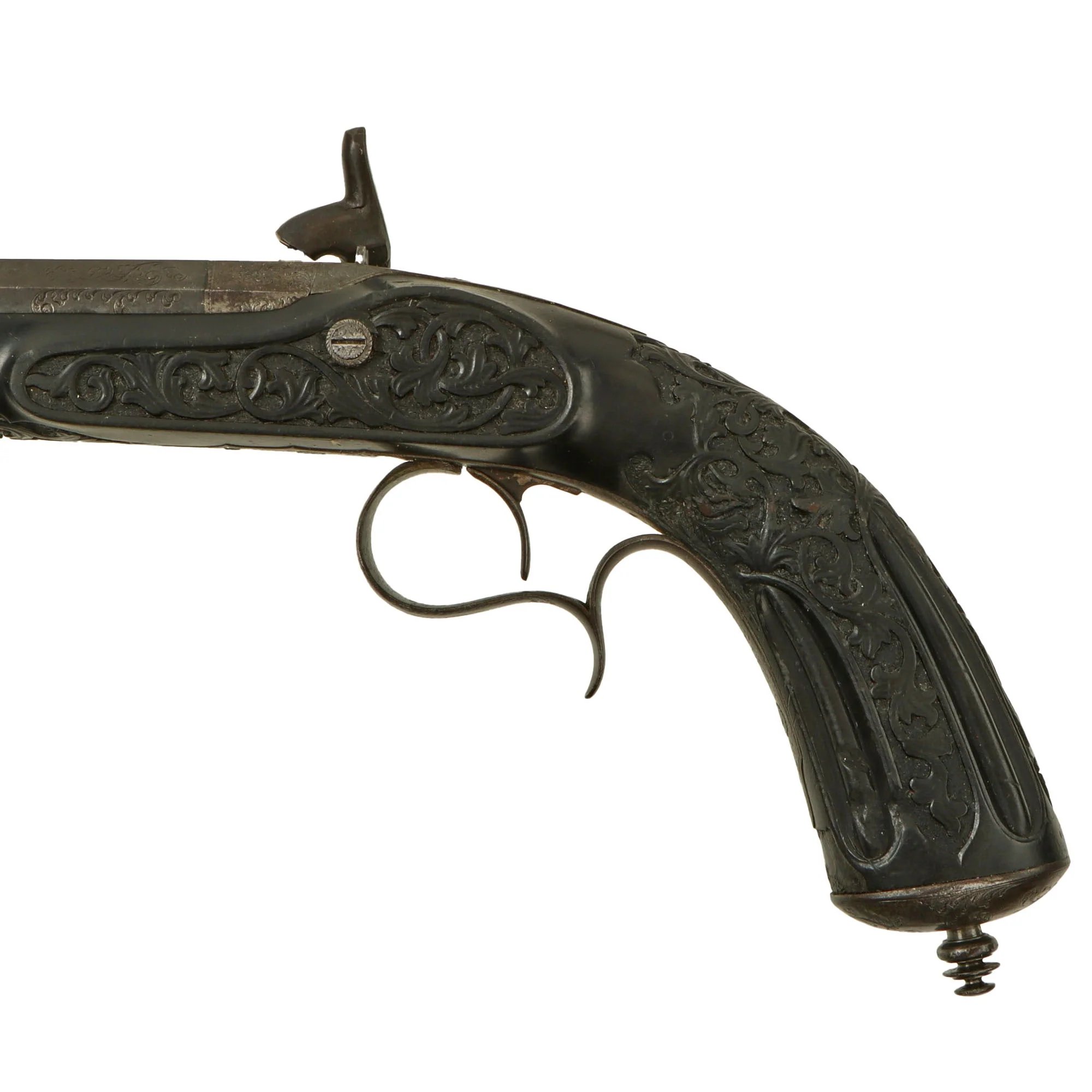 Original French Made Matched Pair of Upmarket Rifled Percussion 'Dueling' Pistols Retailed by Canfield Bros. Baltimore with Carved Stocks - Circa 1850 — image 16