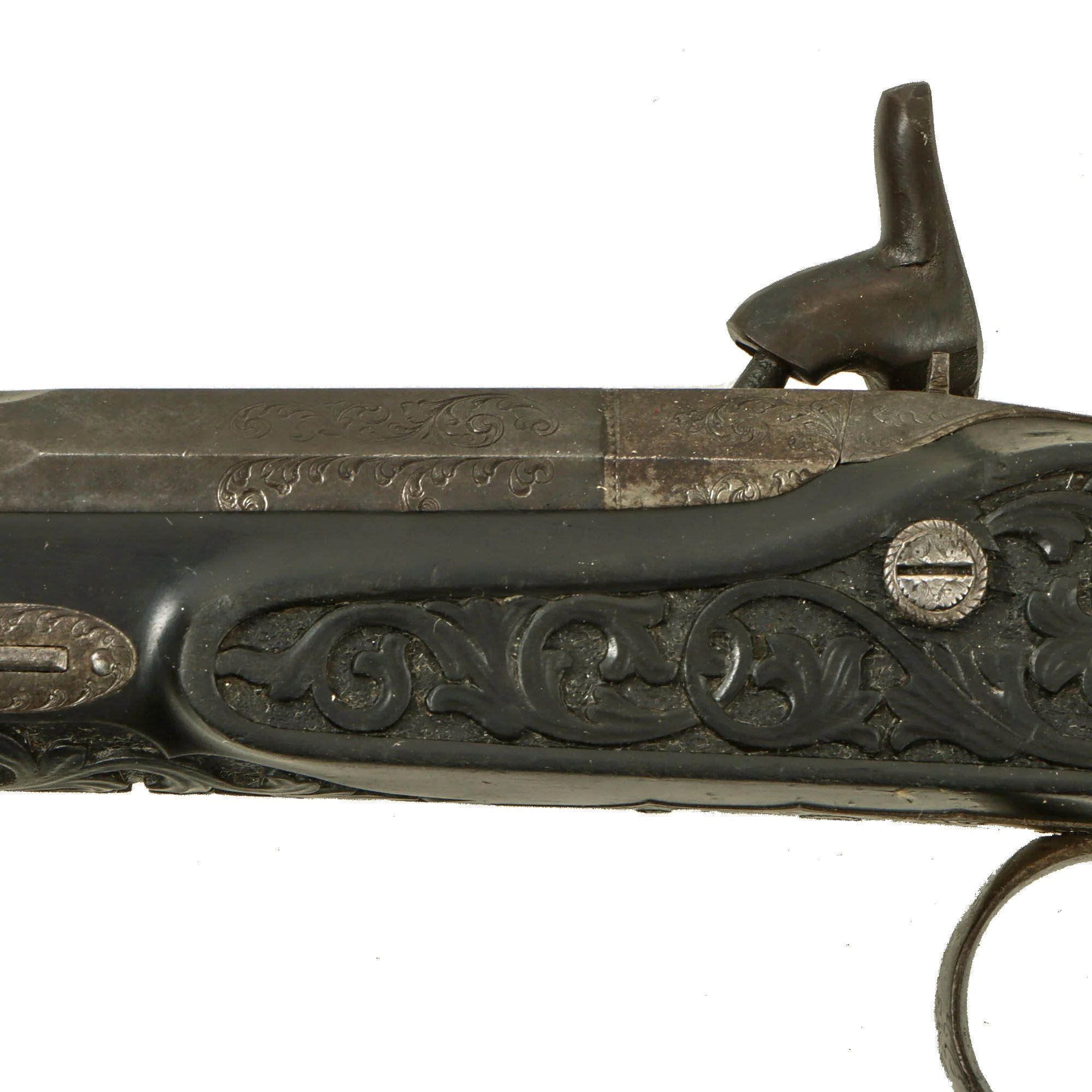 Original French Made Matched Pair of Upmarket Rifled Percussion 'Dueling' Pistols Retailed by Canfield Bros. Baltimore with Carved Stocks - Circa 1850 — image 18