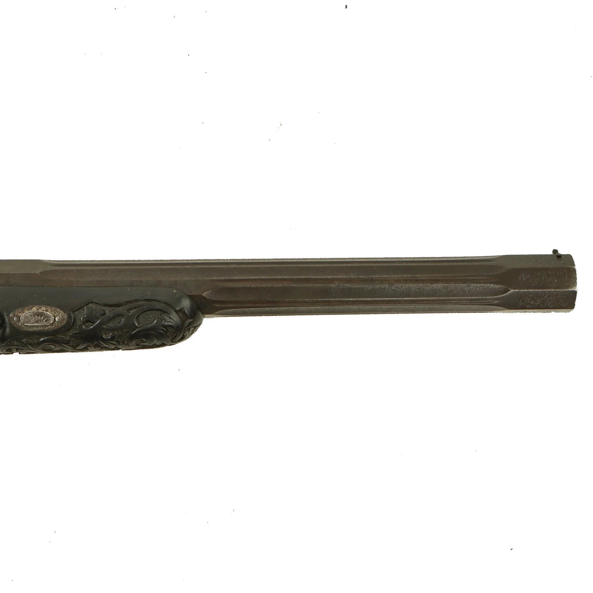 Original French Made Matched Pair of Upmarket Rifled Percussion 'Dueling' Pistols Retailed by Canfield Bros. Baltimore with Carved Stocks - Circa 1850 — image 27