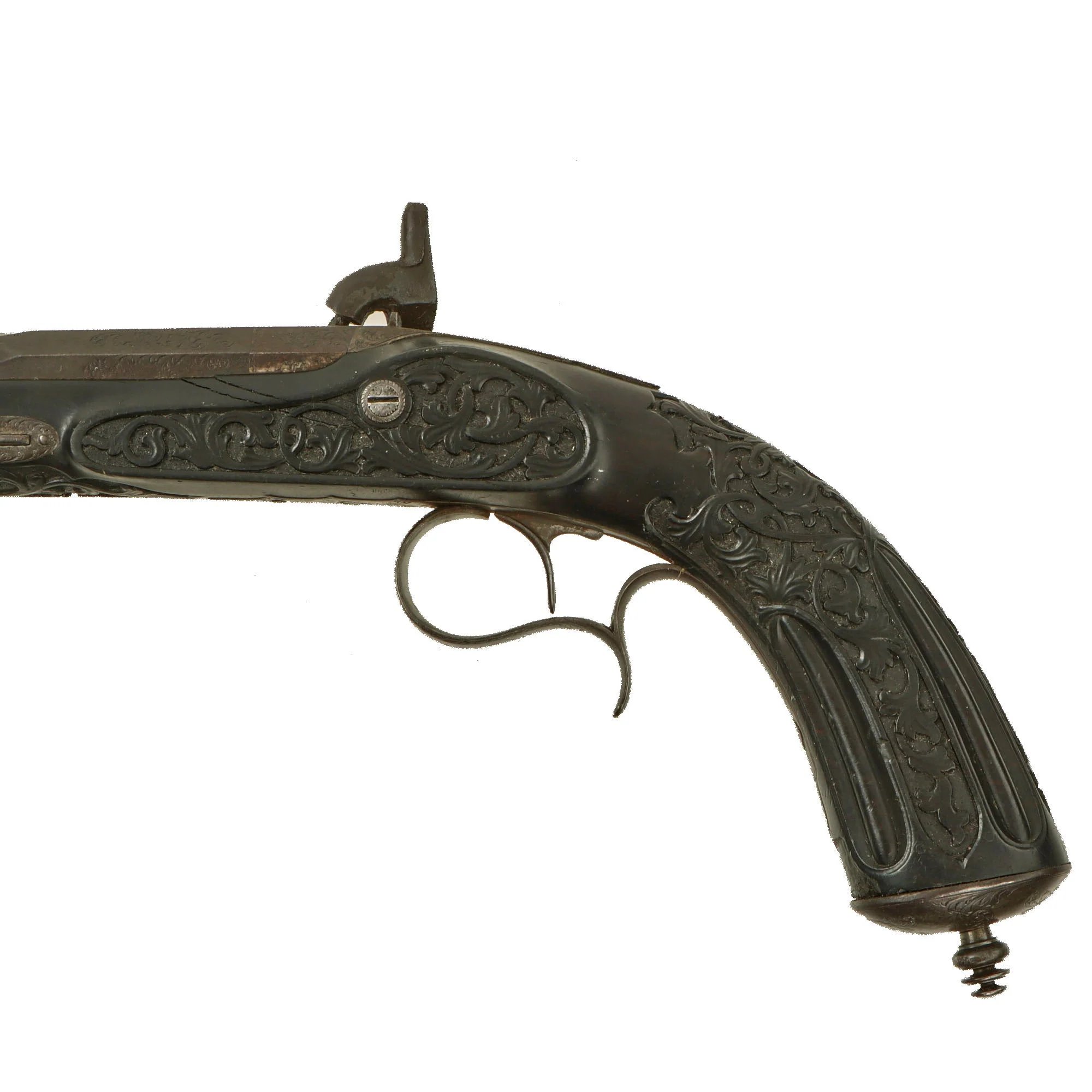 Original French Made Matched Pair of Upmarket Rifled Percussion 'Dueling' Pistols Retailed by Canfield Bros. Baltimore with Carved Stocks - Circa 1850 — image 28