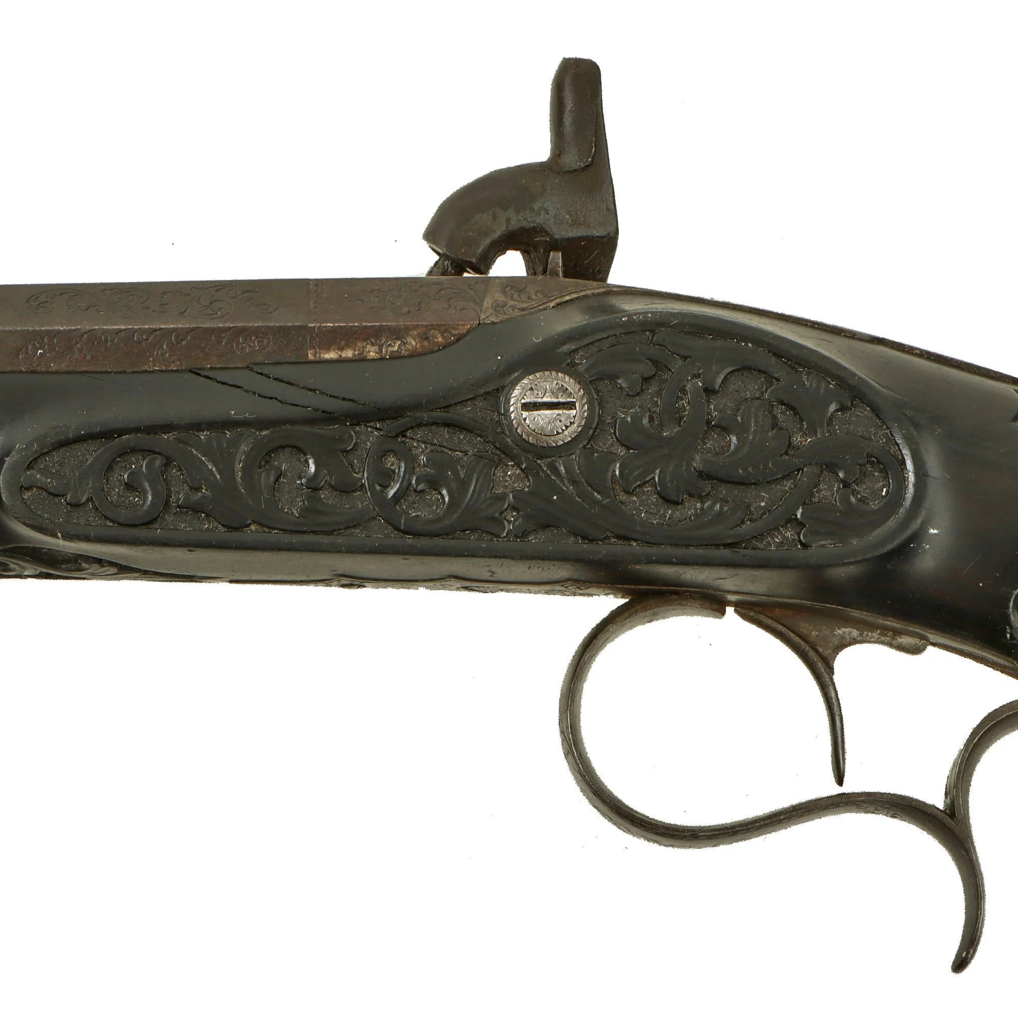 Original French Made Matched Pair of Upmarket Rifled Percussion 'Dueling' Pistols Retailed by Canfield Bros. Baltimore with Carved Stocks - Circa 1850 — image 30