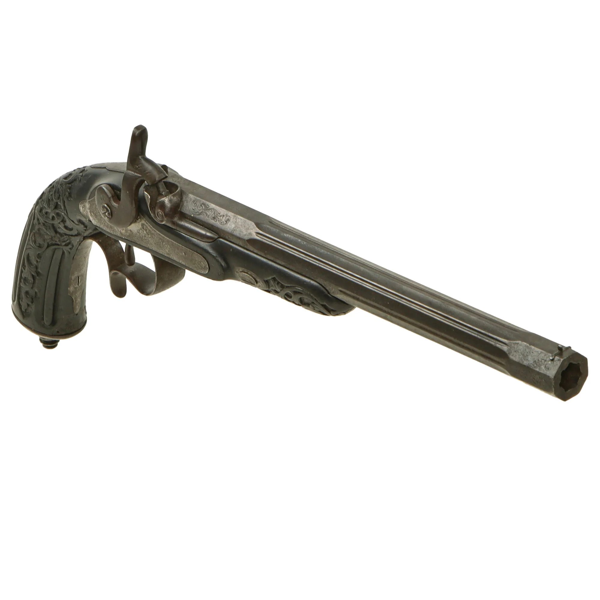 Original French Made Matched Pair of Upmarket Rifled Percussion 'Dueling' Pistols Retailed by Canfield Bros. Baltimore with Carved Stocks - Circa 1850 — image 5