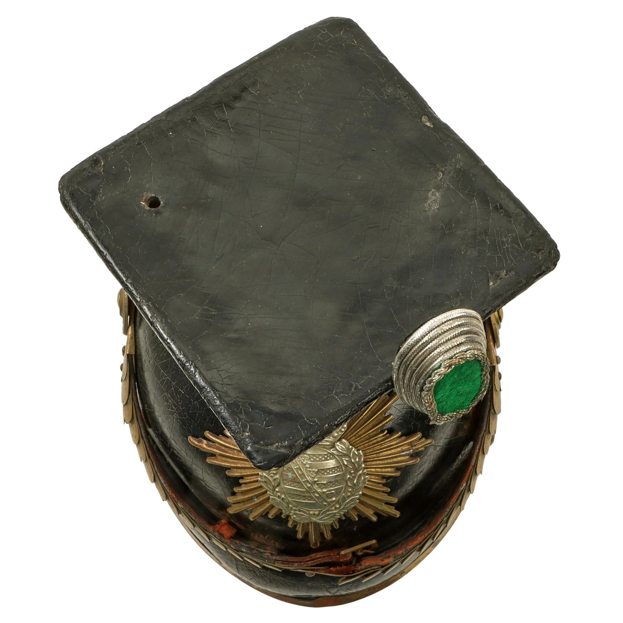 Original Imperial German Franco-Prussian War Era Saxon M1889 Uhlan Tschapka Officer's Helmet with Chinscales & Good Markings - Rare — image 11