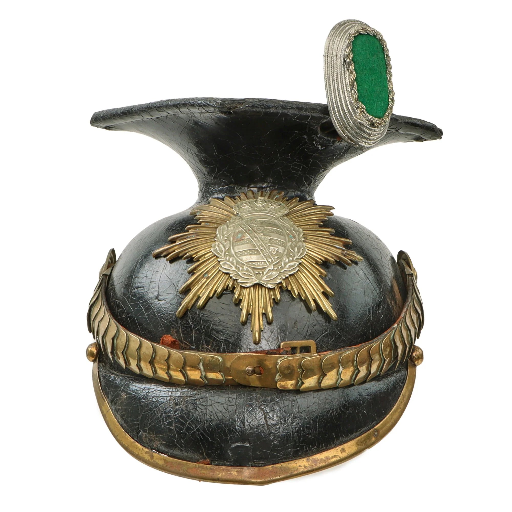 Original Imperial German Franco-Prussian War Era Saxon M1889 Uhlan Tschapka Officer's Helmet with Chinscales & Good Markings - Rare — image 14