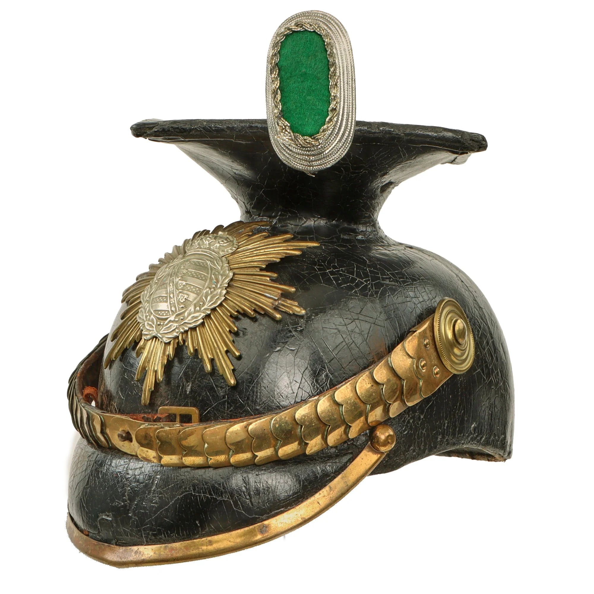Original Imperial German Franco-Prussian War Era Saxon M1889 Uhlan Tschapka Officer's Helmet with Chinscales & Good Markings - Rare — image 2