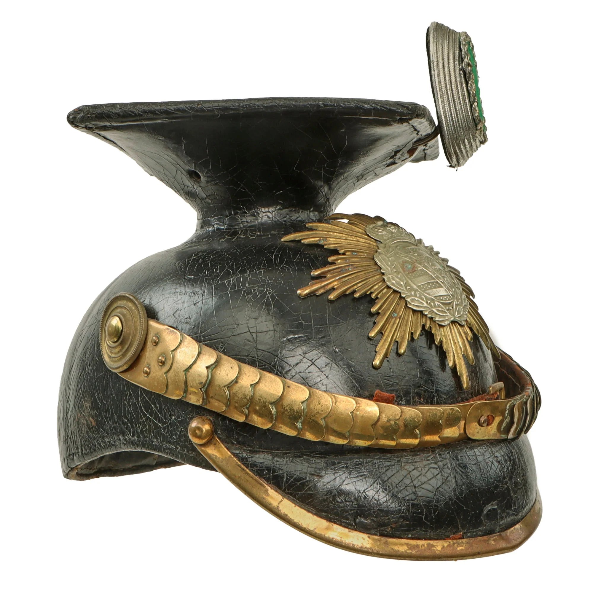 Original Imperial German Franco-Prussian War Era Saxon M1889 Uhlan Tschapka Officer's Helmet with Chinscales & Good Markings - Rare — image 3
