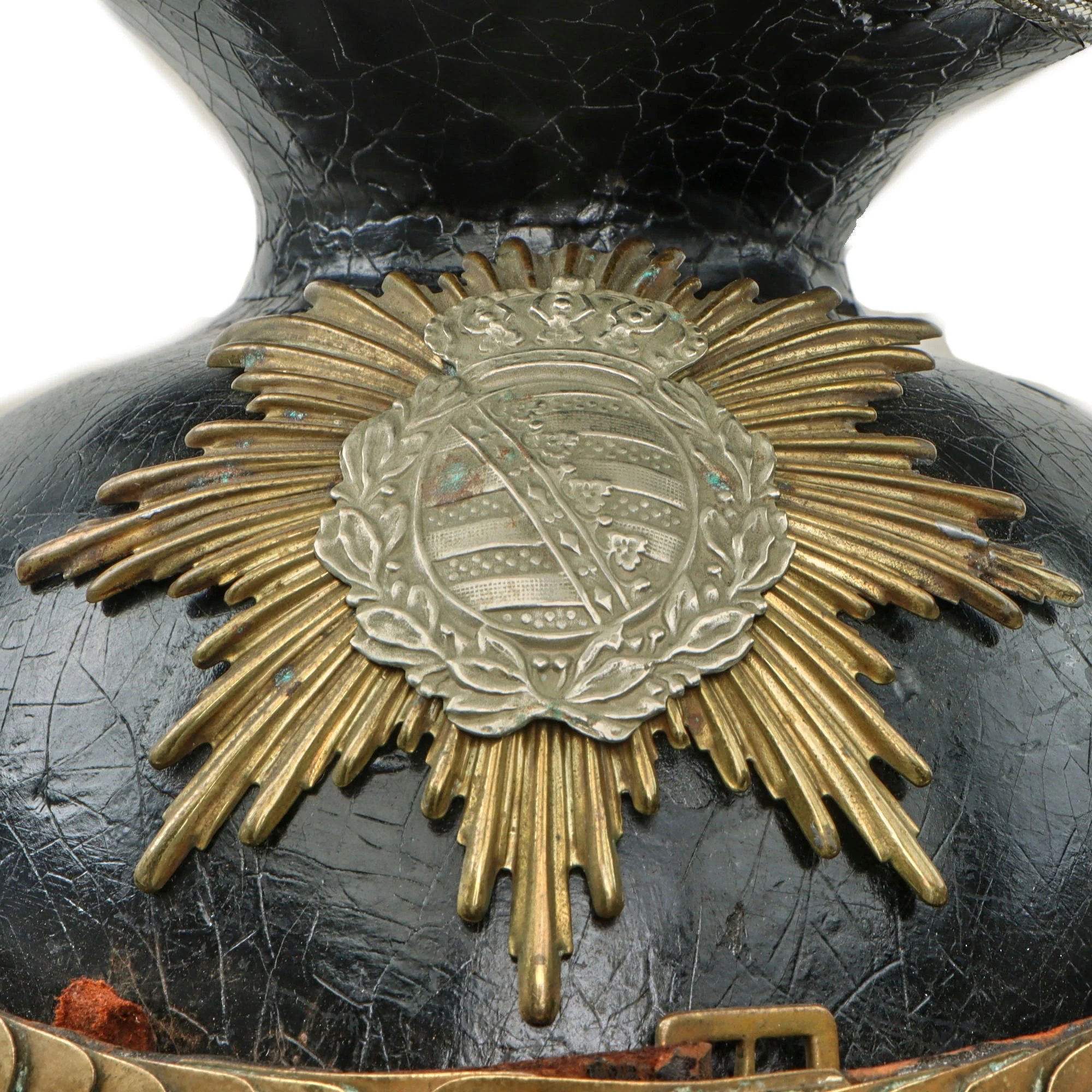 Original Imperial German Franco-Prussian War Era Saxon M1889 Uhlan Tschapka Officer's Helmet with Chinscales & Good Markings - Rare — image 5