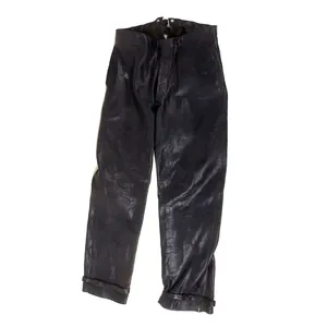 Original German WWII 1940 Dated Kriegsmarine U-Boat Black Leather Trousers