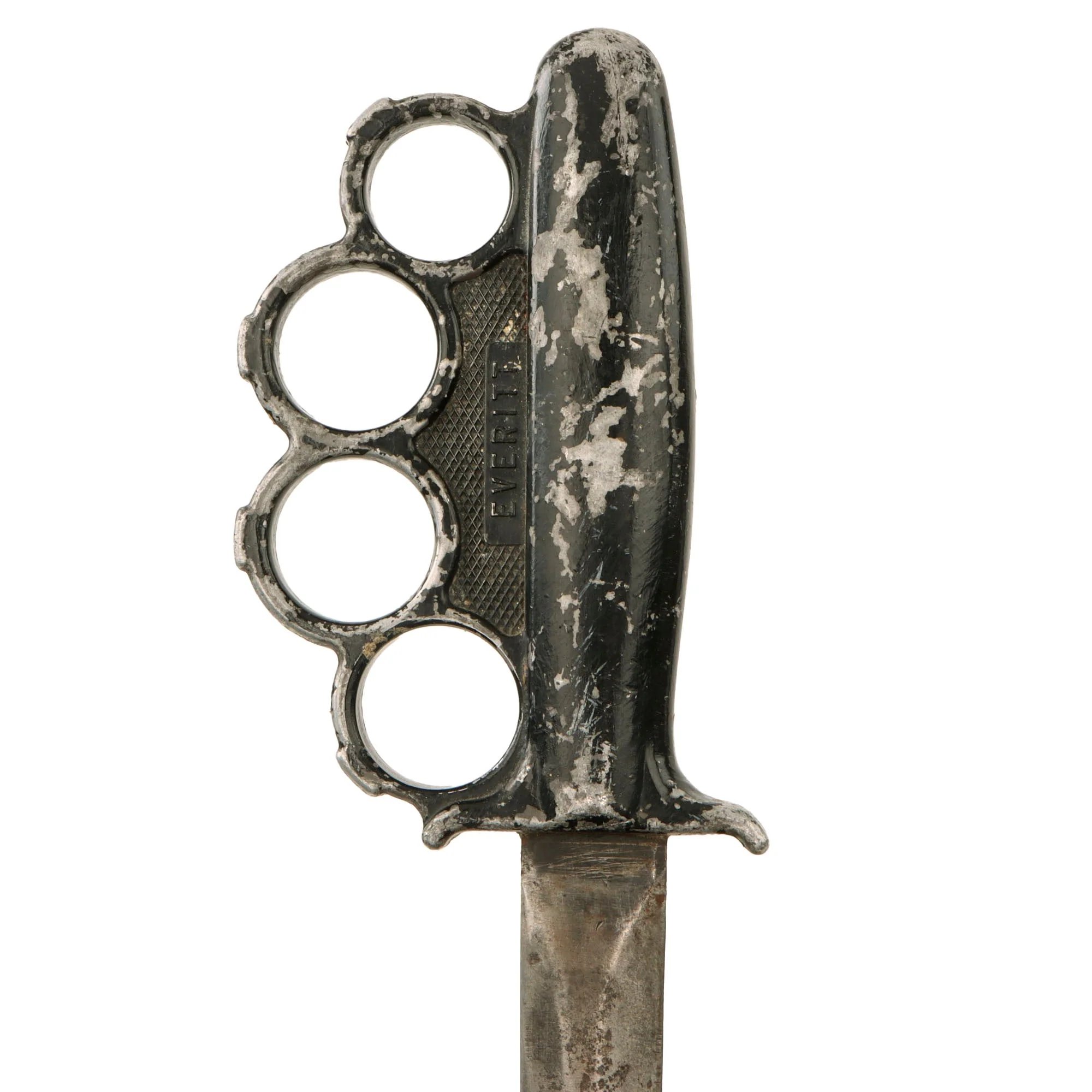 Original Rare U.S. WWII Everitt Black Handle Knuckle Fighting Knife with Scabbard - Named 'Warren Shanks' — image 10